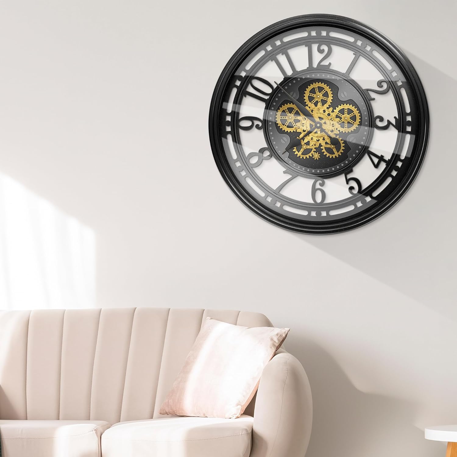 Reloj de pared grande de 28 pulgadas con engranajes móviles reales, reloj de pared decorativo moderno a pilas, reloj de pared industrial steampunk