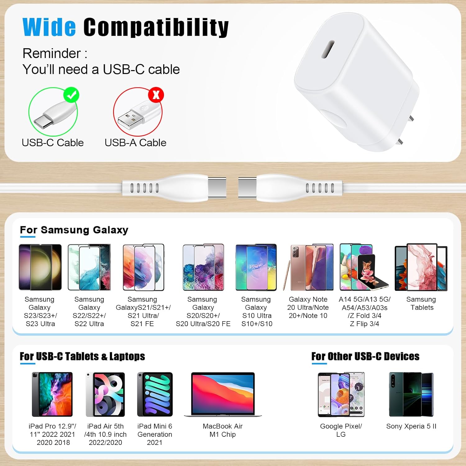 Cargador rápido tipo C Samsung de 25 W para Samsung Galaxy A15 5G A54 A14 5G A25 A53 A23 A13 A03s A04s S24 Ultra S23 S22 S21 FE S20 Z Fold 5 Flip 5,