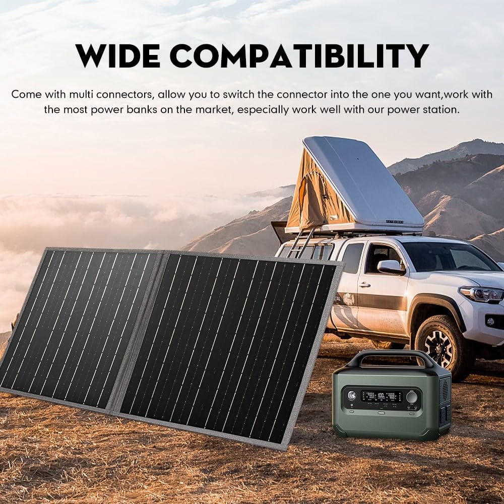 Paneles solares portátiles con cargador solar multiconector 100W con soportes para camping RV estación de carga rápida
