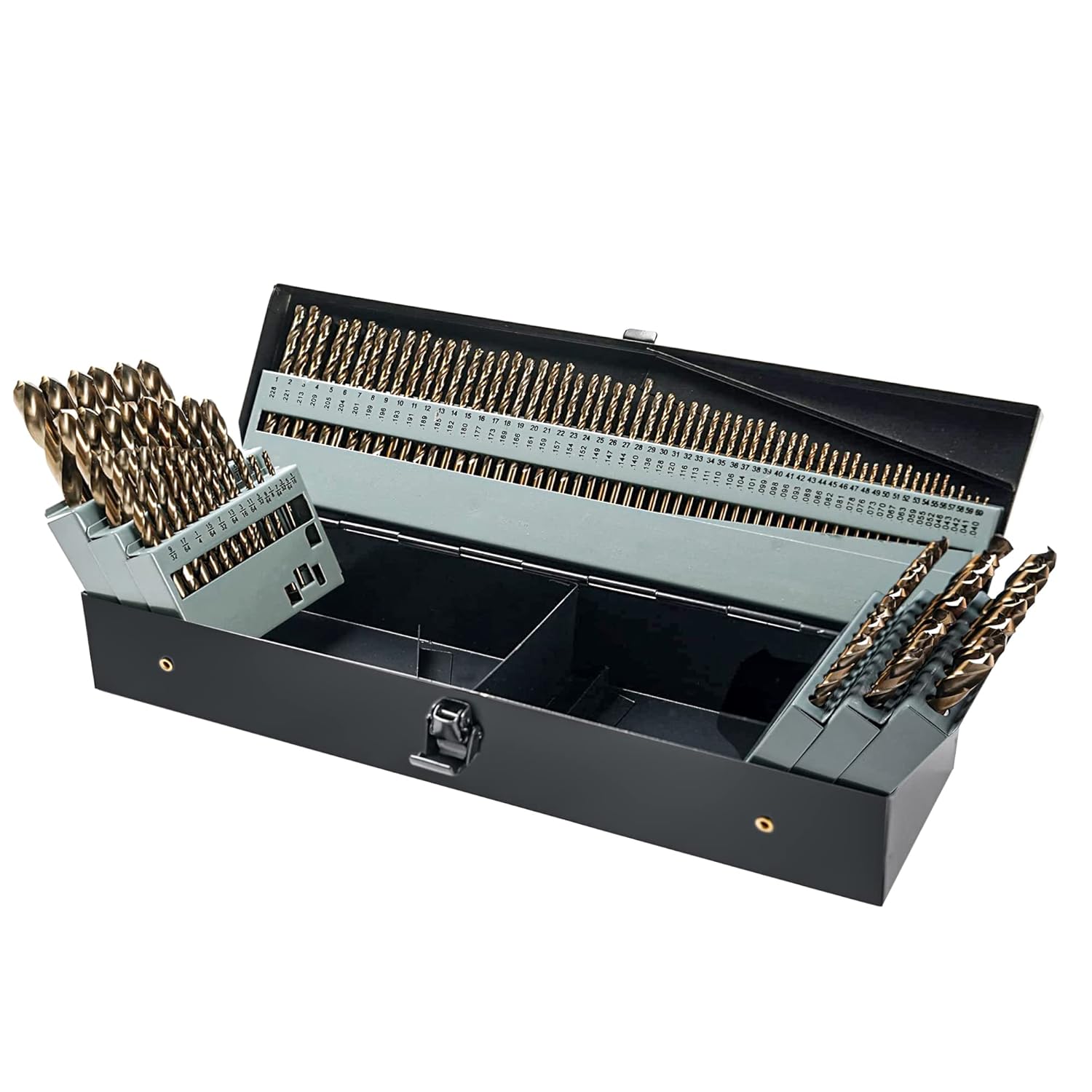 Juego de brocas de cobalto M35 al 5% 115 piezas (116″-12″, A-Z, 1-60), brocas Jobber de vástago recto, brocas helicoidales de metal HSS para metal