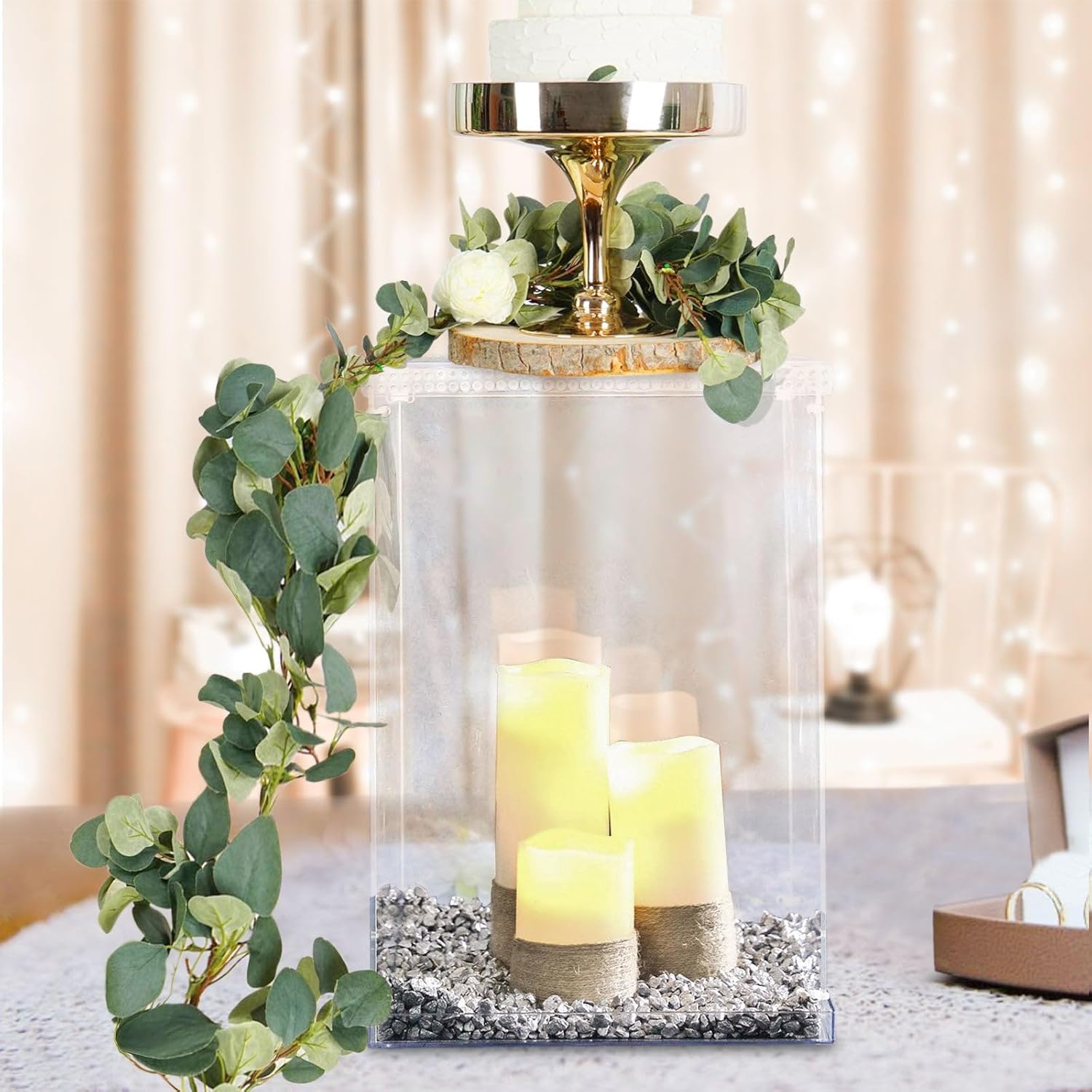 Efavormart – Caja de exhibición transparente de 16 pulgadas para centros de mesa con tapa y base intercambiables