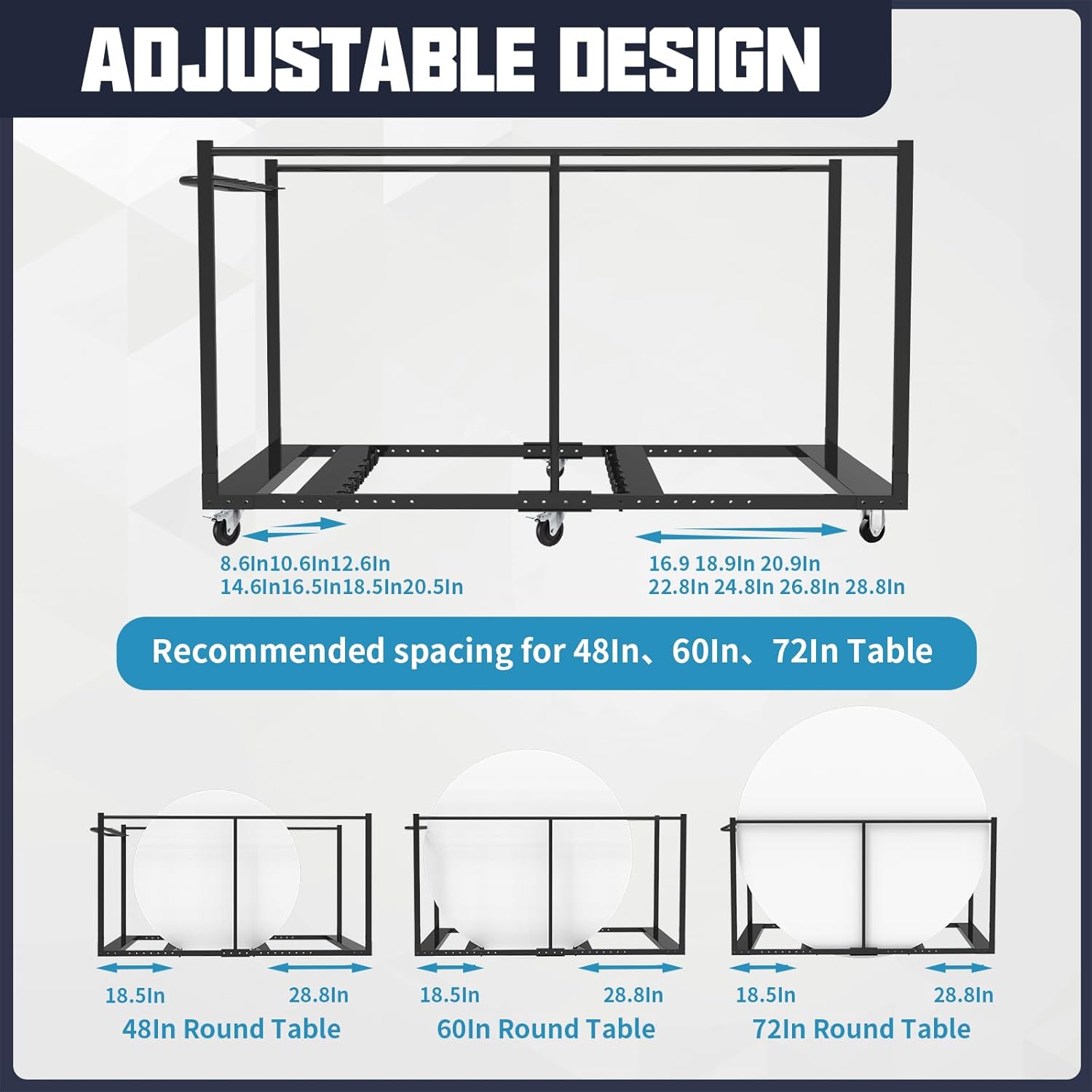 Carrito de mesa plegable, carrito de mesa plegable de 79 pulgadas de largo x 33 pulgadas de ancho x 39 pulgadas de alto con 6 ruedas para diferentes