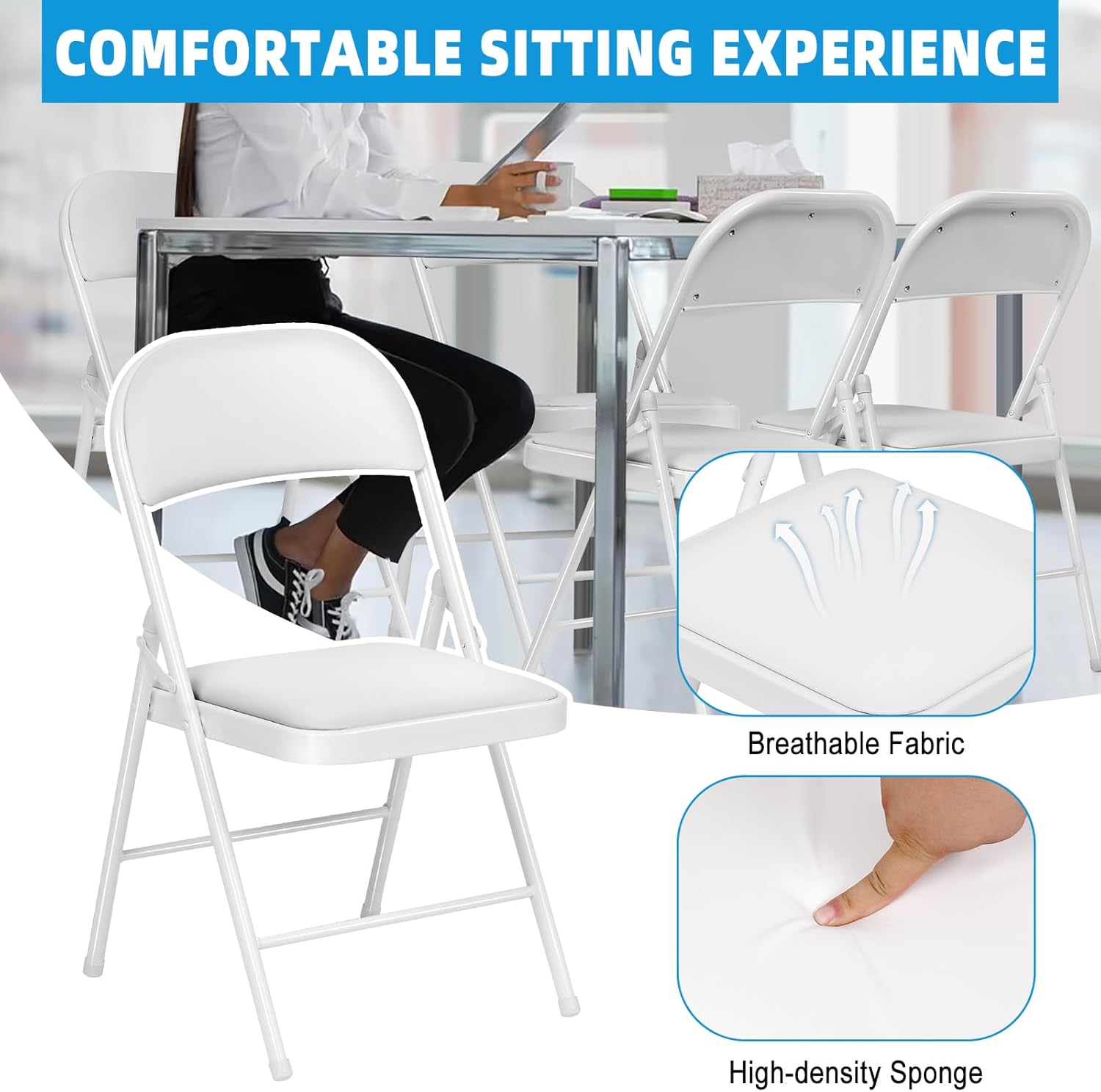 Fenbeli Sillas plegables con asientos acolchados, paquete de 4 sillas plegables acolchadas con marco de acero para el hogar y la oficina, eventos en