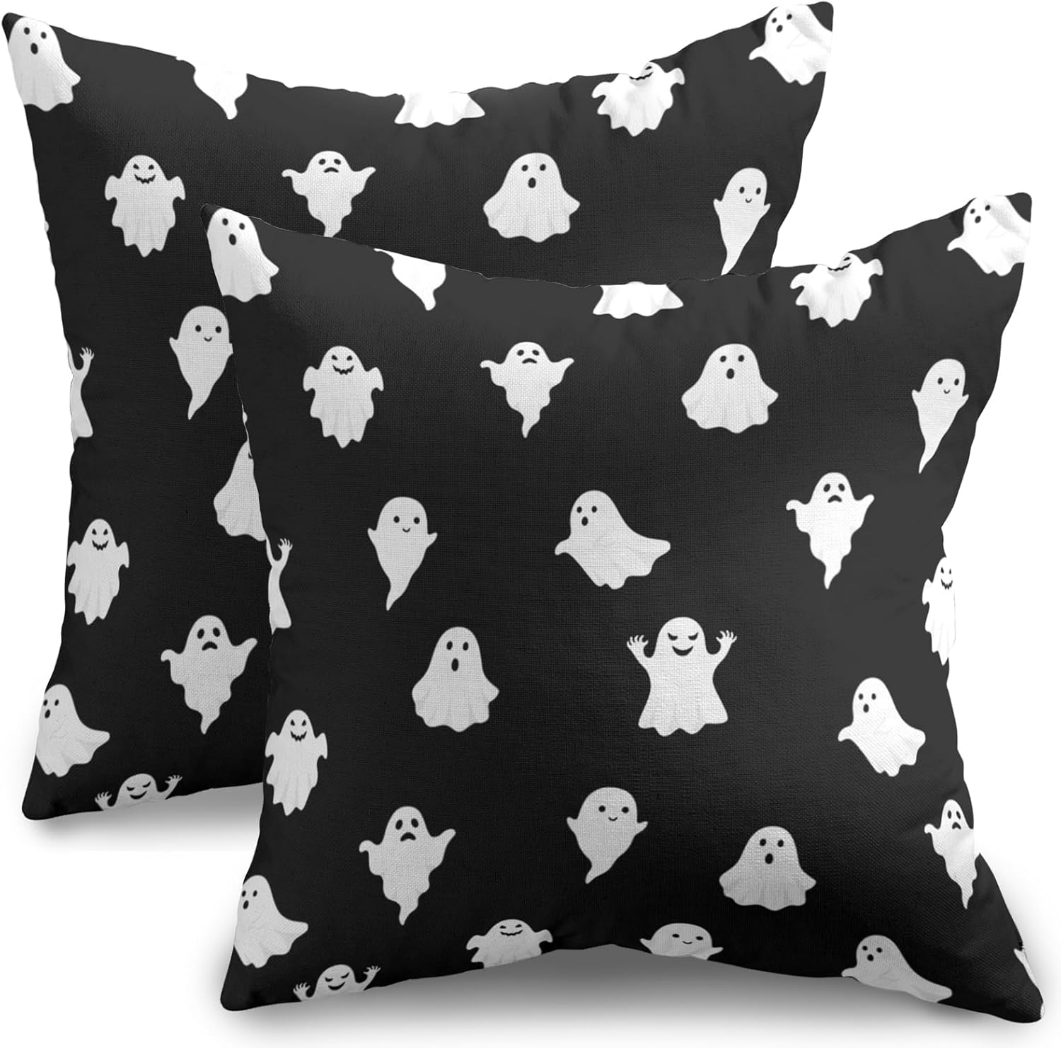 Juego de 2 fundas de almohada de fantasma de Halloween de 18 x 18 pulgadas, con temática espeluznante y aterradora para exteriores, decoración de