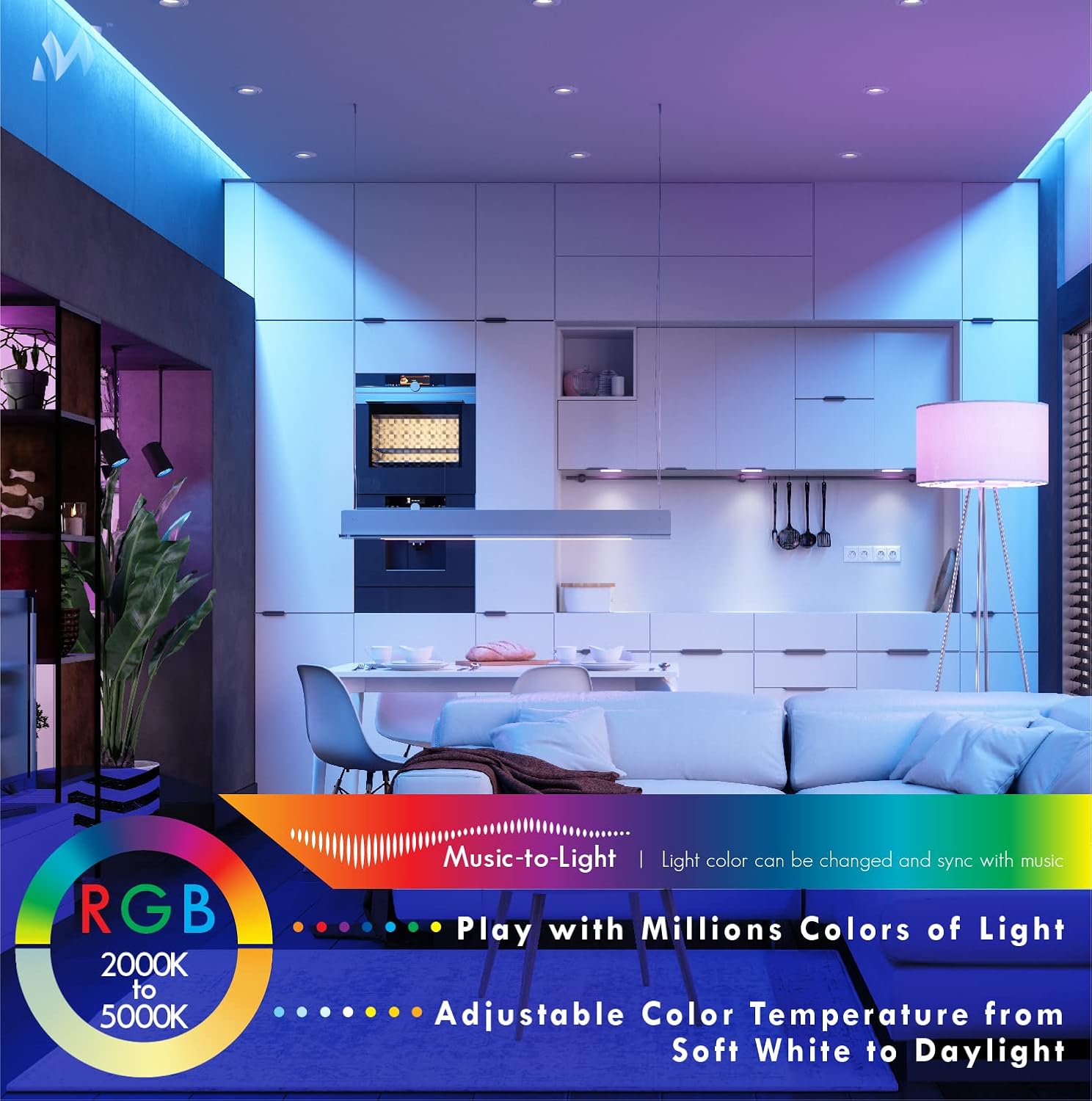 mw Lighting BR30 – Bombilla inteligente funciona con Wi-Fi RGBW que cambia de color, bombillas LED compatibles con Alexa y Google Home Assistant,