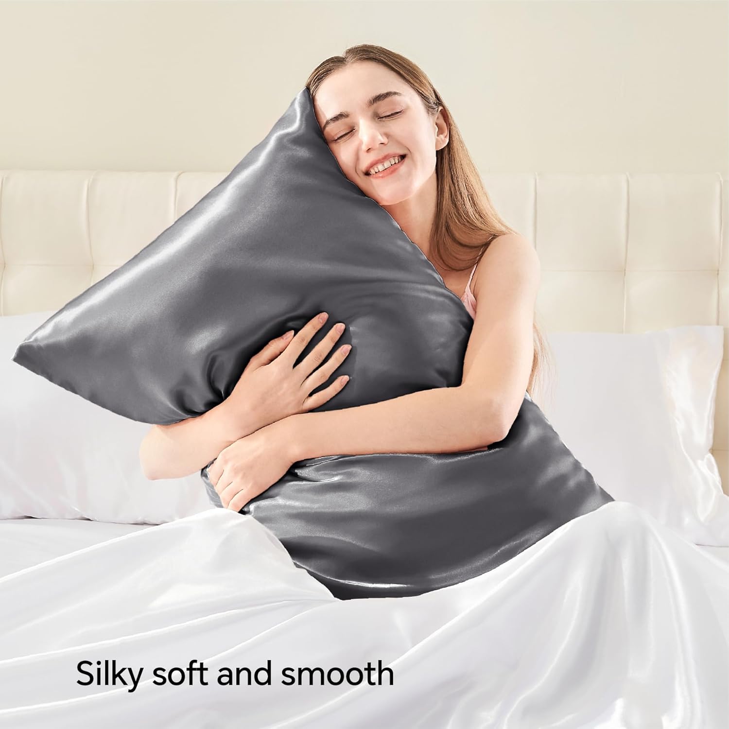 BEDELITE – Juego de 2 fundas de almohada de satén de tamaño King ideales para el cabello y la piel, supersuaves y sedosas, color gris oscuro, con