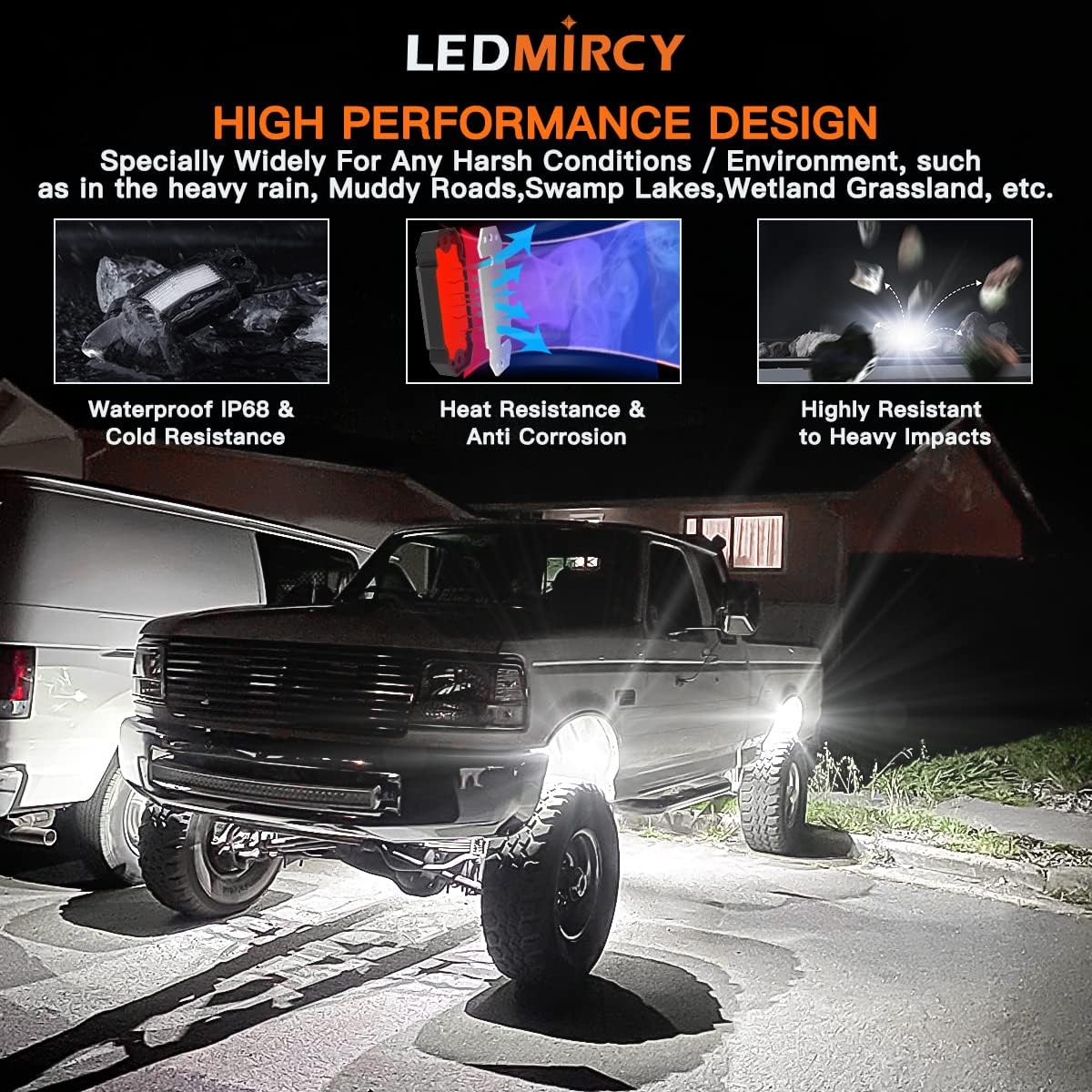 Kit de luces de roca blanca pura con interruptor de arnés de cable, 12 luces LED de roca blancas para Jeep, todoterreno, camiones, ATV, UTV, SUV,