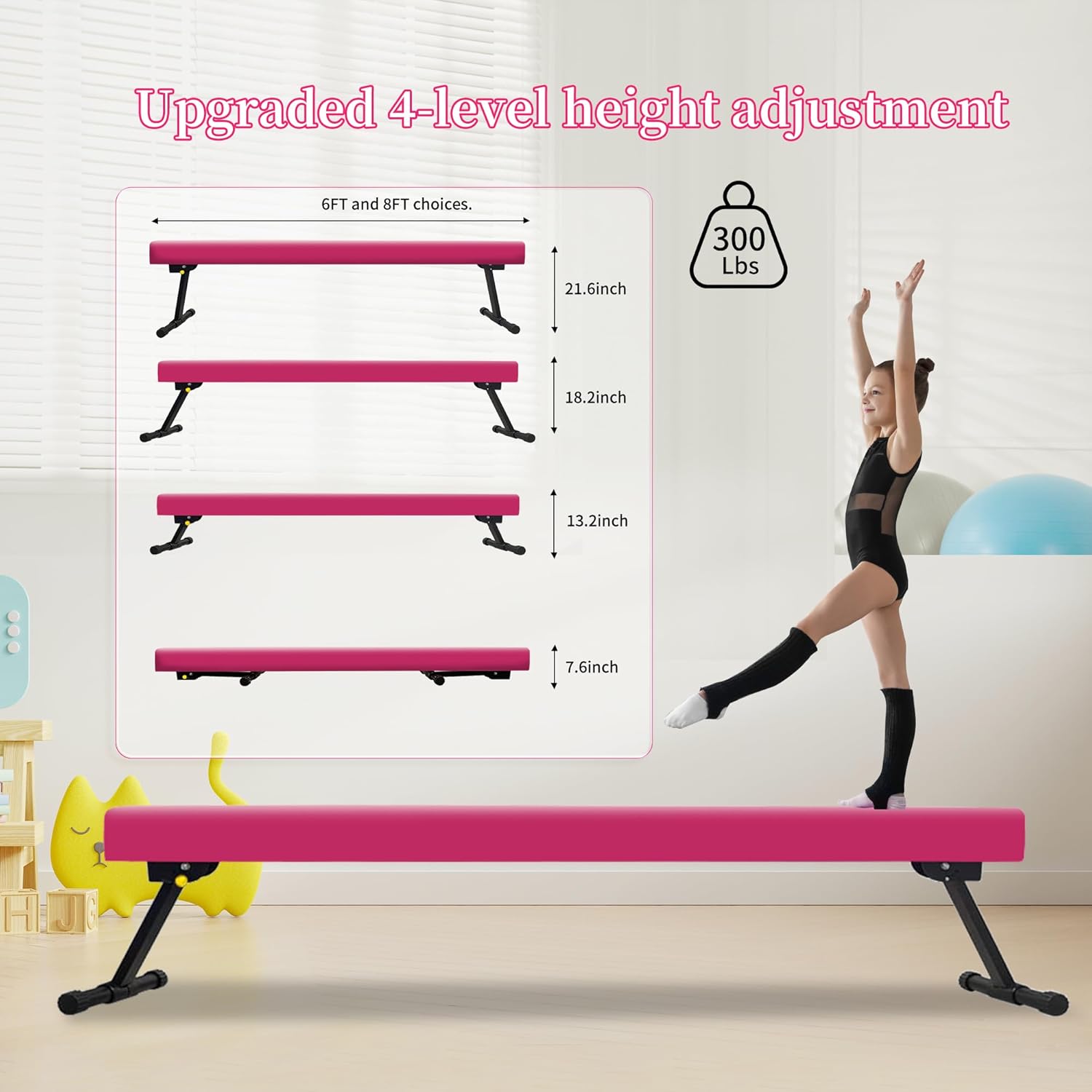 EL&ITWings Viga de equilibrio de gimnasia de 6 pies, viga ajustable de piso de nivel alto y bajo, altamente estable, equipo de entrenamiento de