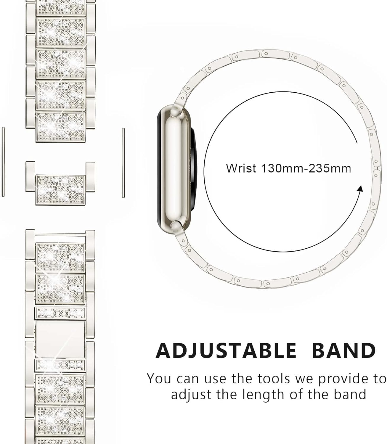 SUPOIX Compatible con Apple Watch Band de 1.614 pulgadas + funda, correa de metal con diamantes brillantes para mujer y paquete de 2 fundas