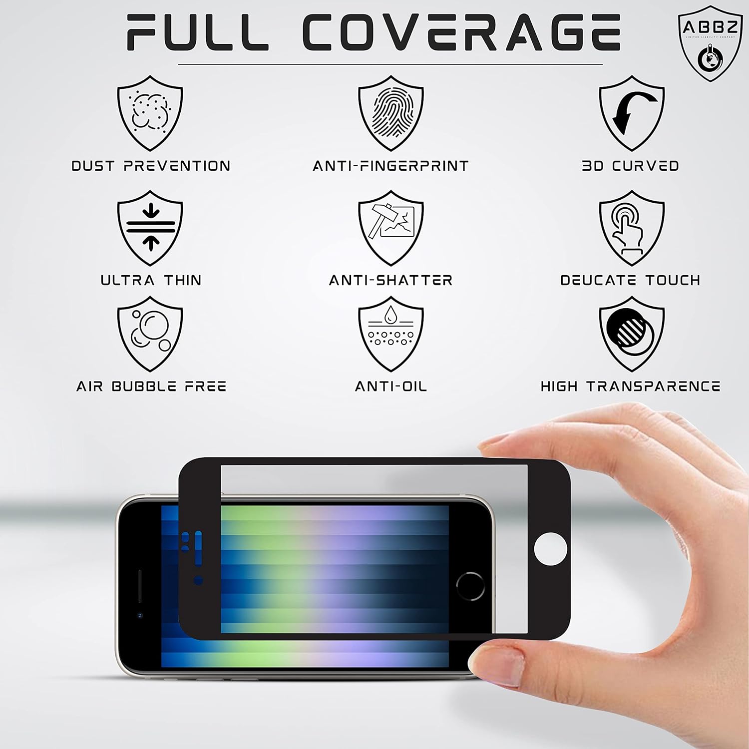 Privacy Series iPhone SE3SE287 4.7″ Protector de pantalla de vidrio templado dureza 9H (anti-roturas, adhesivo completo, impermeable, antimanchas,