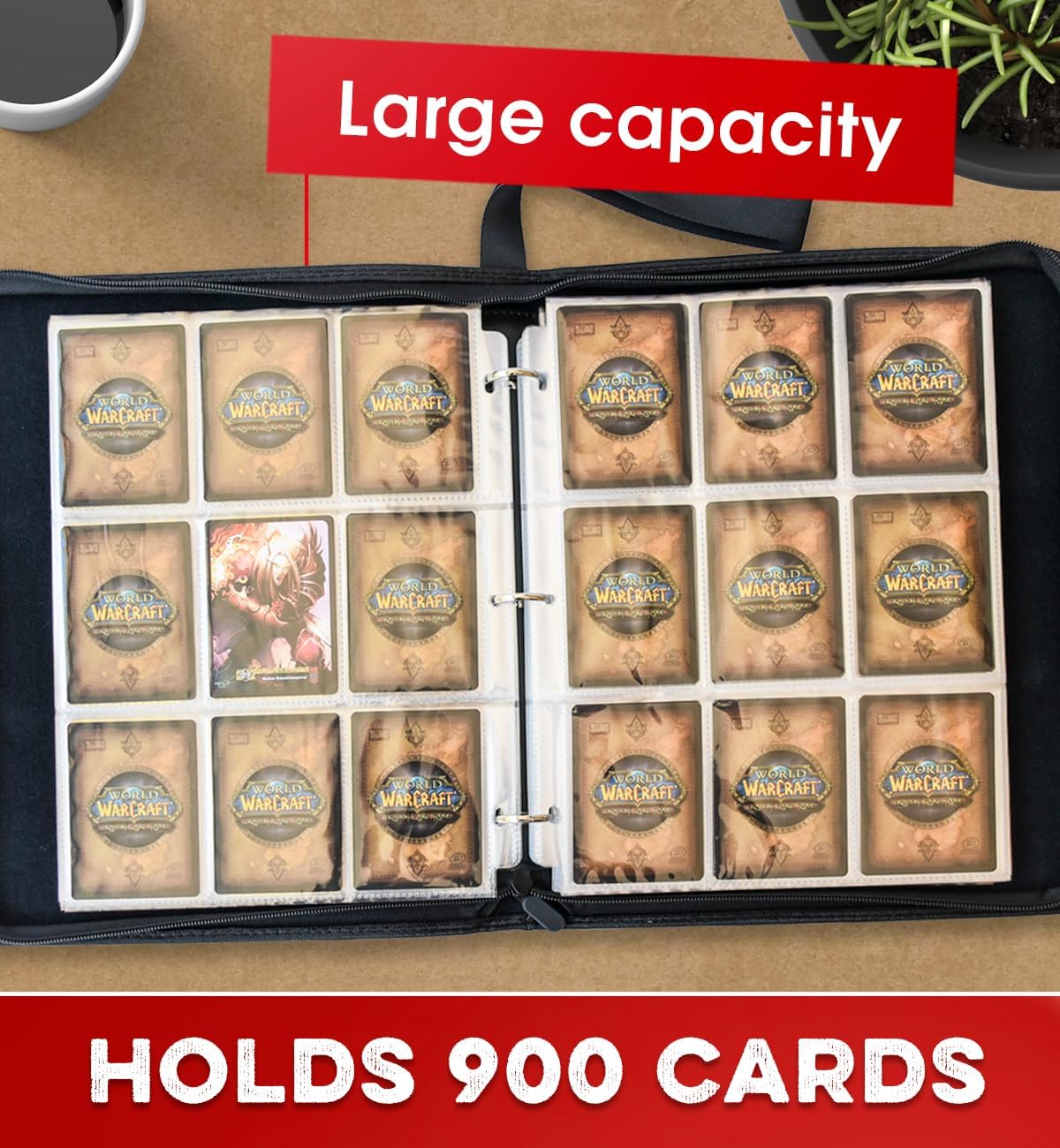 Generic Carpeta de tarjetas de béisbol con 9 bolsillos, material de piel sintética, capacidad para 900 tarjetas, 3 anillos, 50 hojas, color rojo