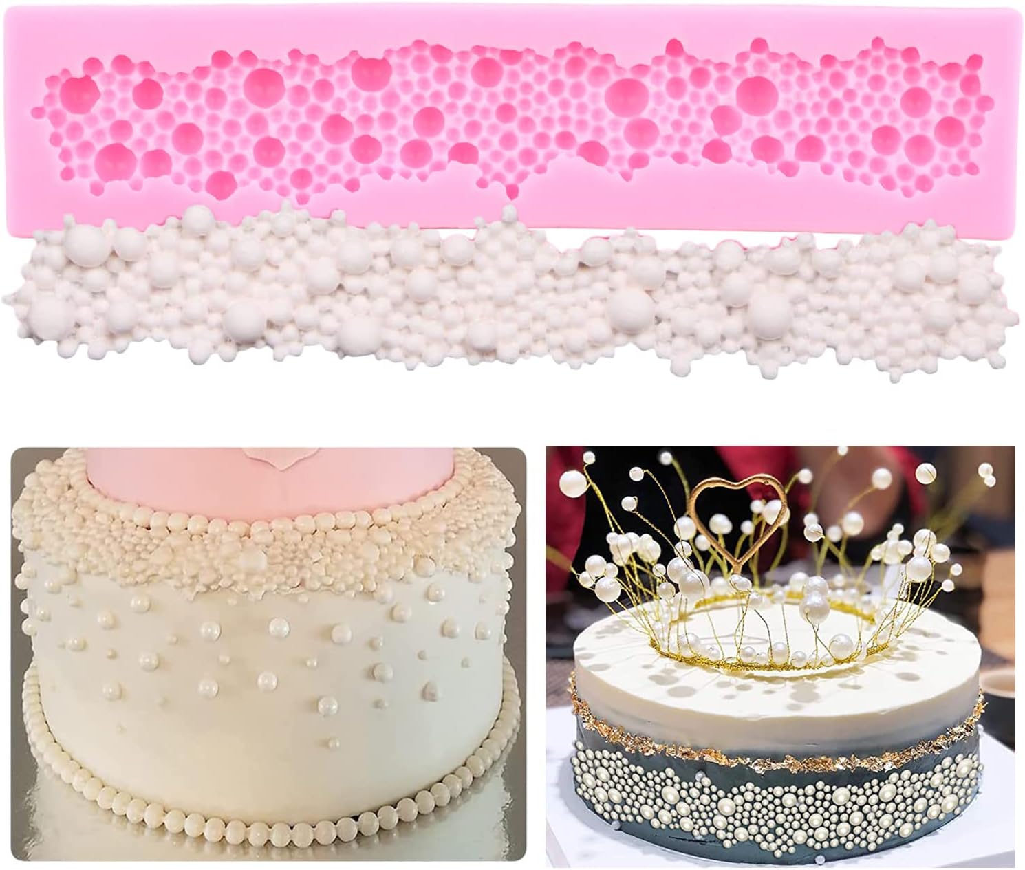 Mujiang Molde de perlas 3D para fondant, bolas de perlas semiesferas, moldes de silicona para chocolate, burbujas de perlas, moldes de caramelo para