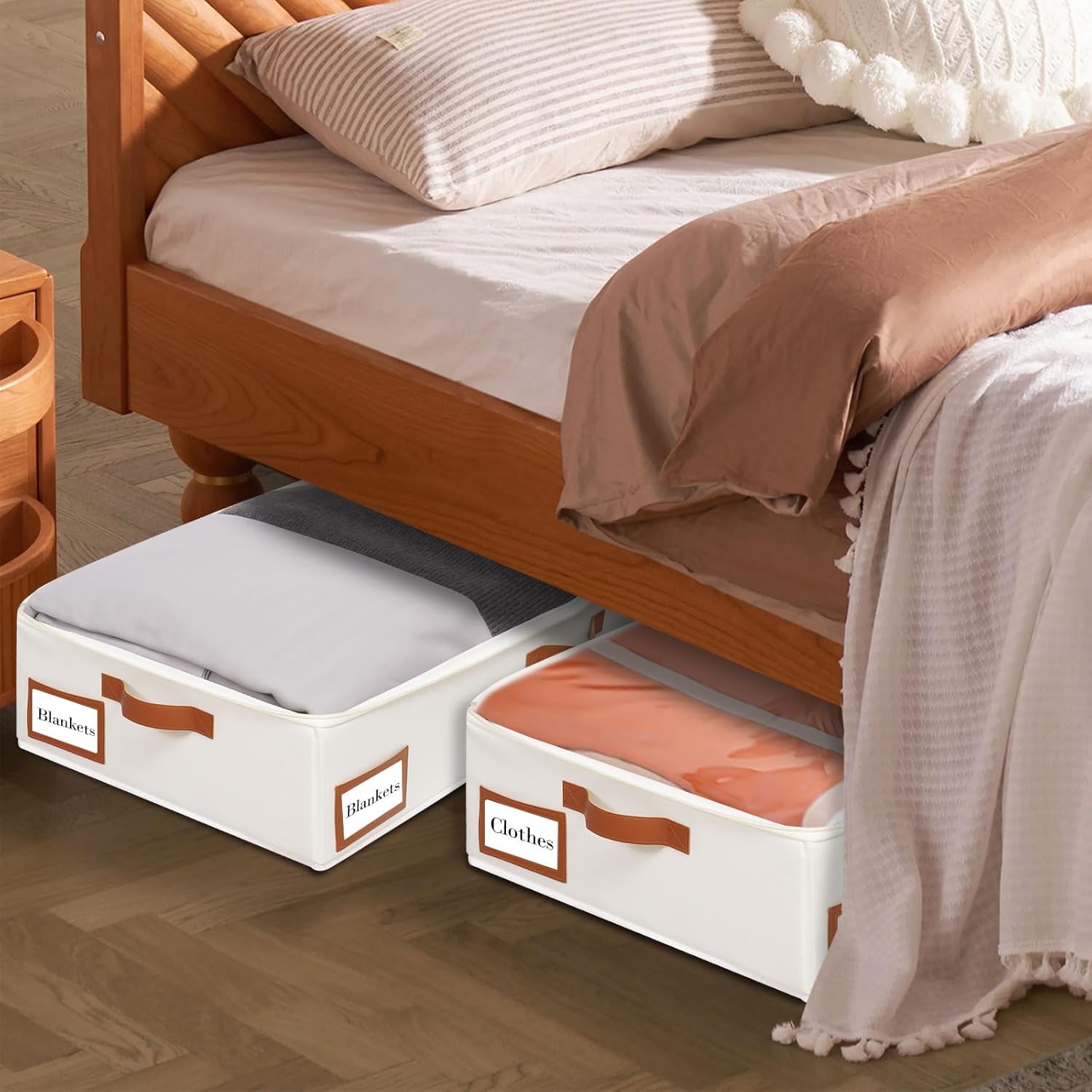 Yawinhe Contenedores de almacenamiento debajo de la cama, paquete de 4 organizadores de ropa debajo de la cama con cremallera resistente, ventana