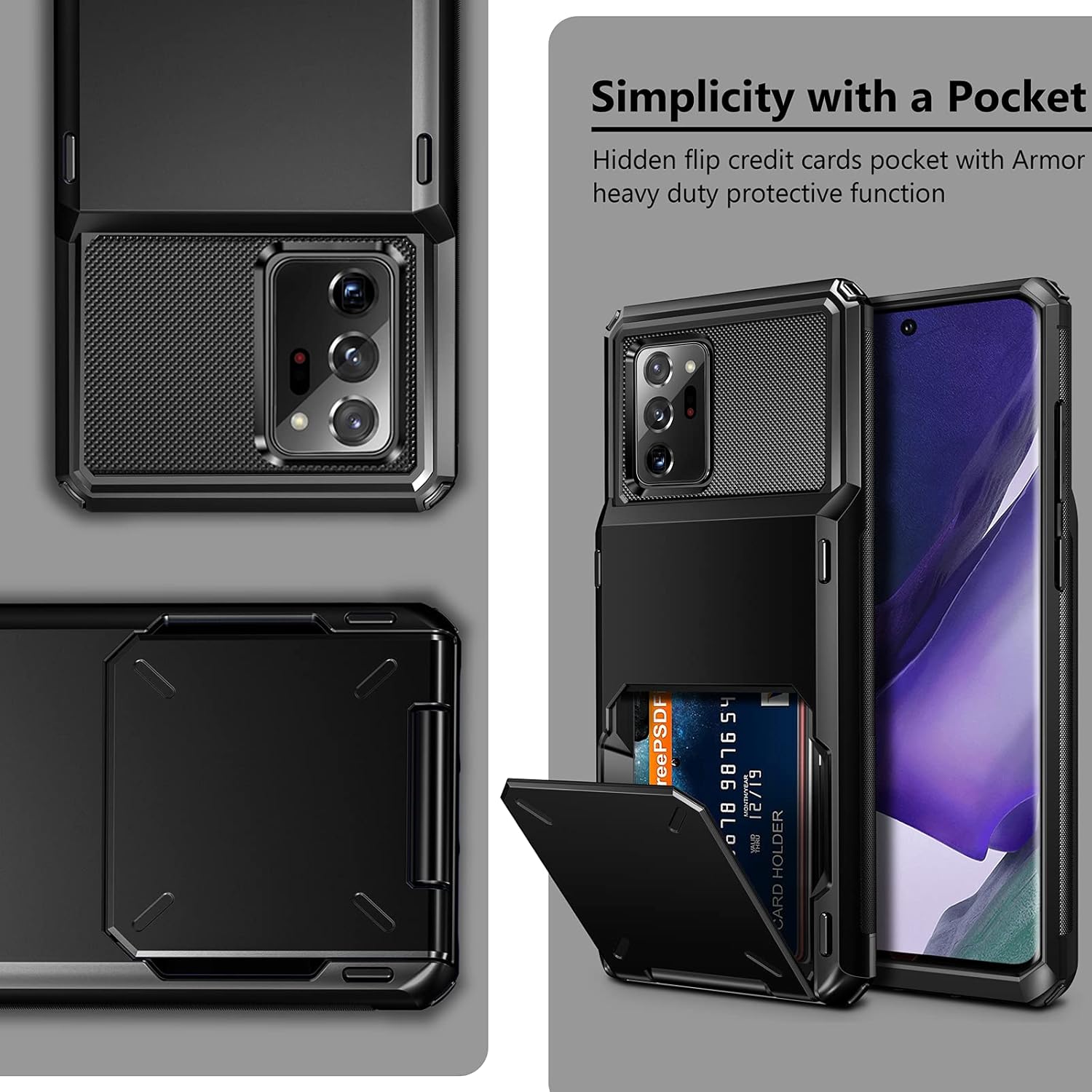 Vofolen Funda para Galaxy Note 20 Ultra Tarjetero Cartera 4-Card Flip Cover Ranura de Crédito Bolsillo Trasero Hombres Doble Capa Protectora Hybrid