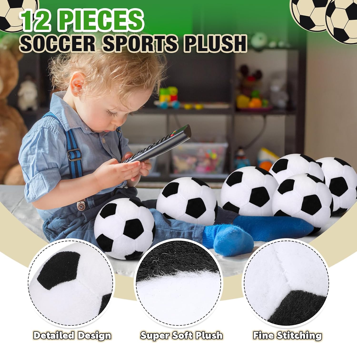Chivao 12 piezas de fútbol de peluche para niños y niñas, juguete de peluche suave, almohada de fútbol esponjosa, decoración de fiesta de fútbol