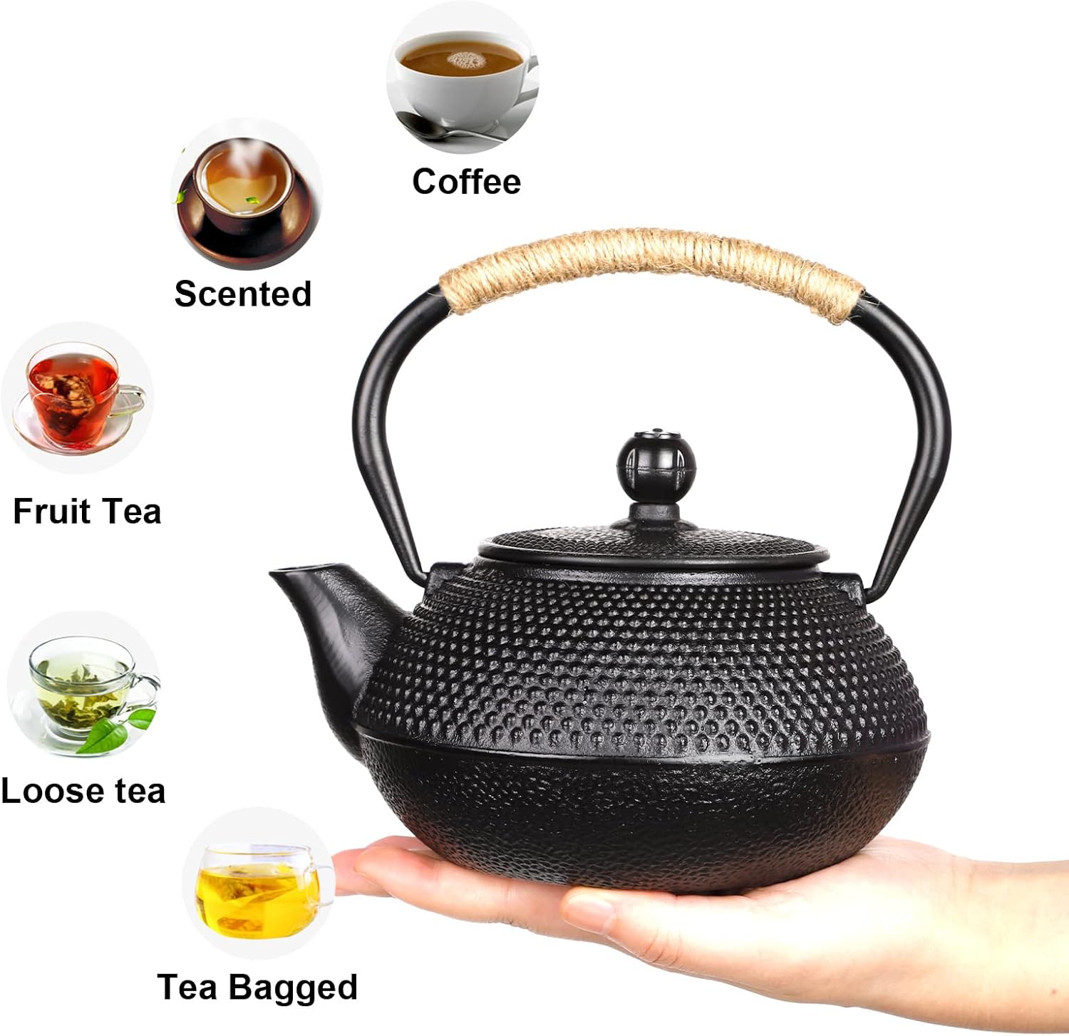 PARACITY Tetera de hierro fundido con tetsubina japonesa recubierta con infusor de acero inoxidable, hervidor de té para hervir té de agua caliente,
