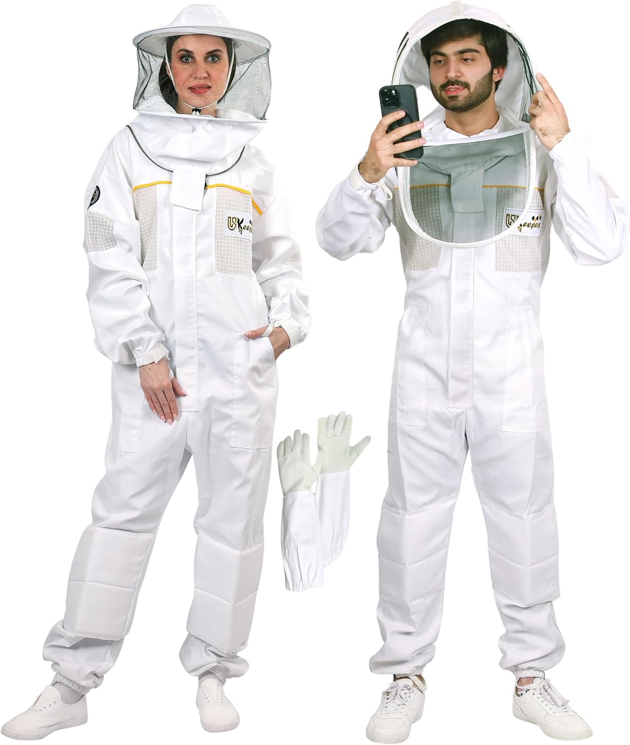 Polly – Traje de abeja de algodón, ultra ventilado, para hombres y mujeres, con guantes de abeja y 2 velos de apicultura, traje de apicultor