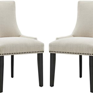 Modway Marquis – Silla auxiliar Parsons moderna y elegante tapizada de tela con ribete de clavos y patas de madera, juego de 2, color beige Modway Marquis – Silla auxiliar Parsons moderna y elegante tapizada de tela con ribete de clavos y patas de madera, juego de 2, color beige