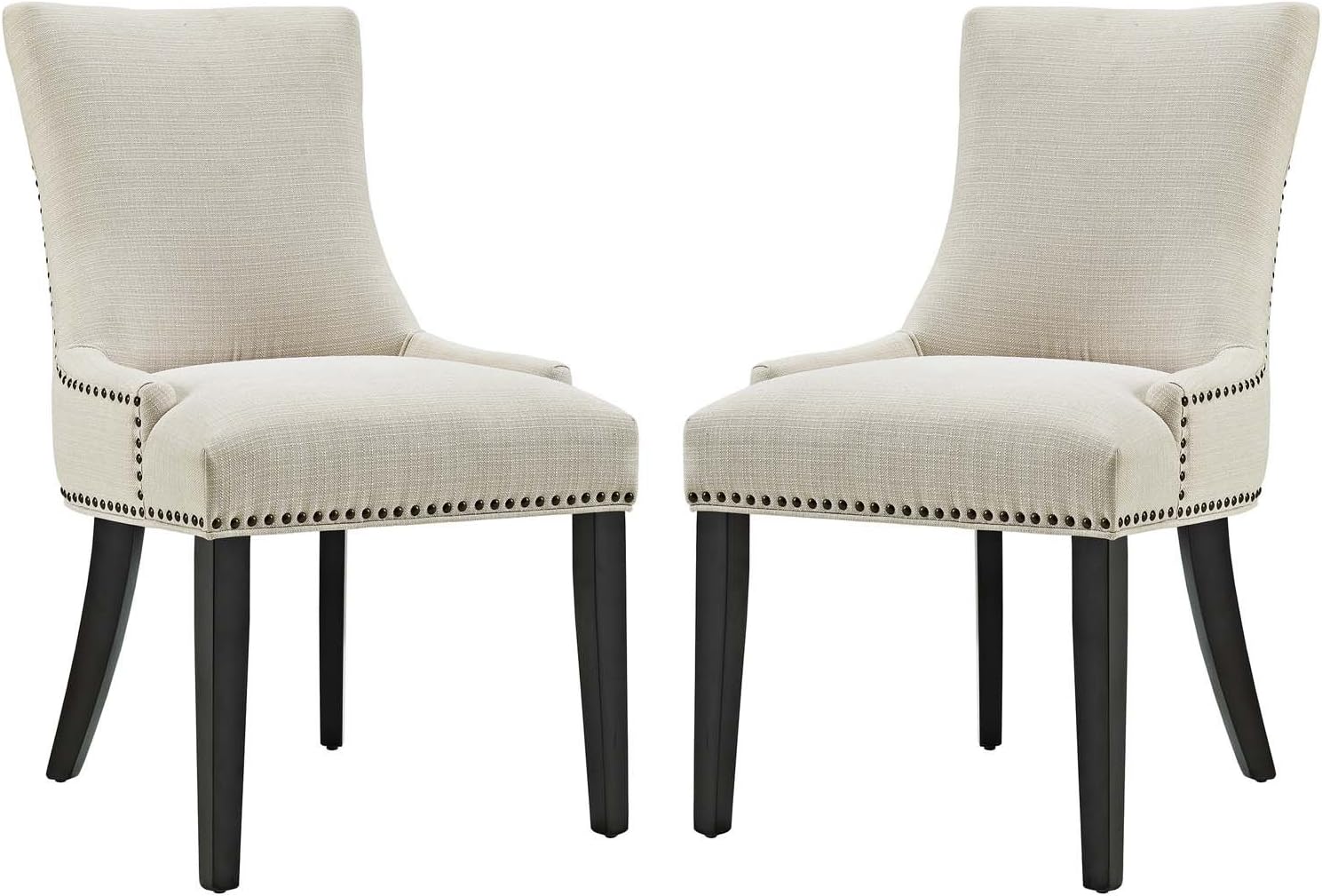 Modway Marquis – Silla auxiliar Parsons moderna y elegante tapizada de tela con ribete de clavos y patas de madera, juego de 2, color beige