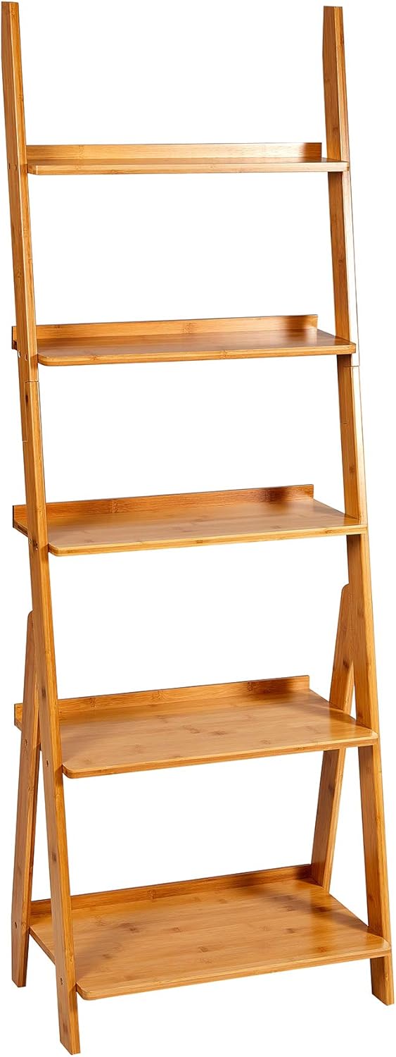 Estantería y estante de bambú de 5 niveles y estante para libros de 59.4 pulgadas, estante de almacenamiento de bambú multiusos para oficina en