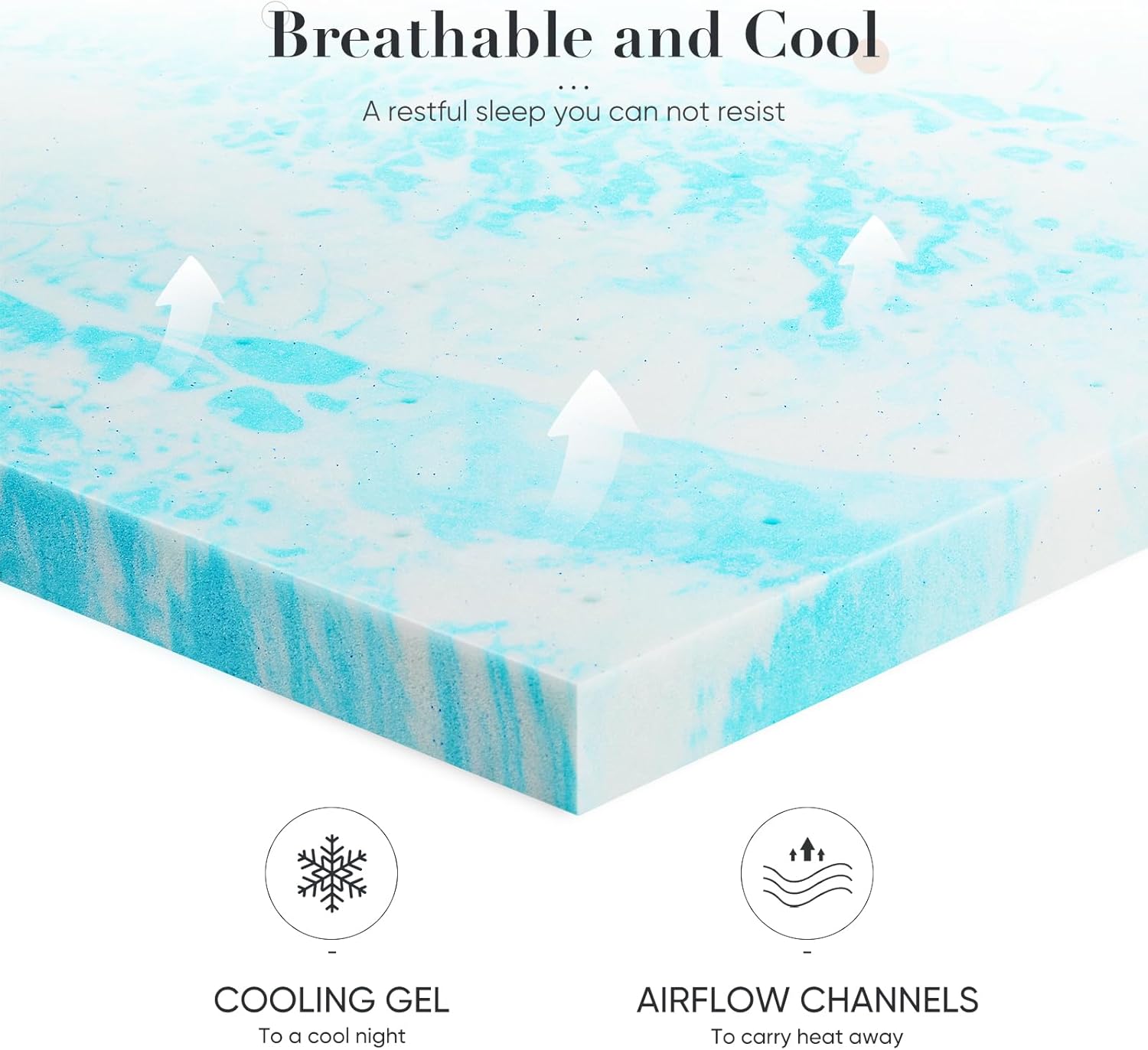 DUMOS Cubrecolchón King de espuma viscoelástica de gel de 3 pulgadas para dolor de espalda, certificado CertiPUR-US, color azul
