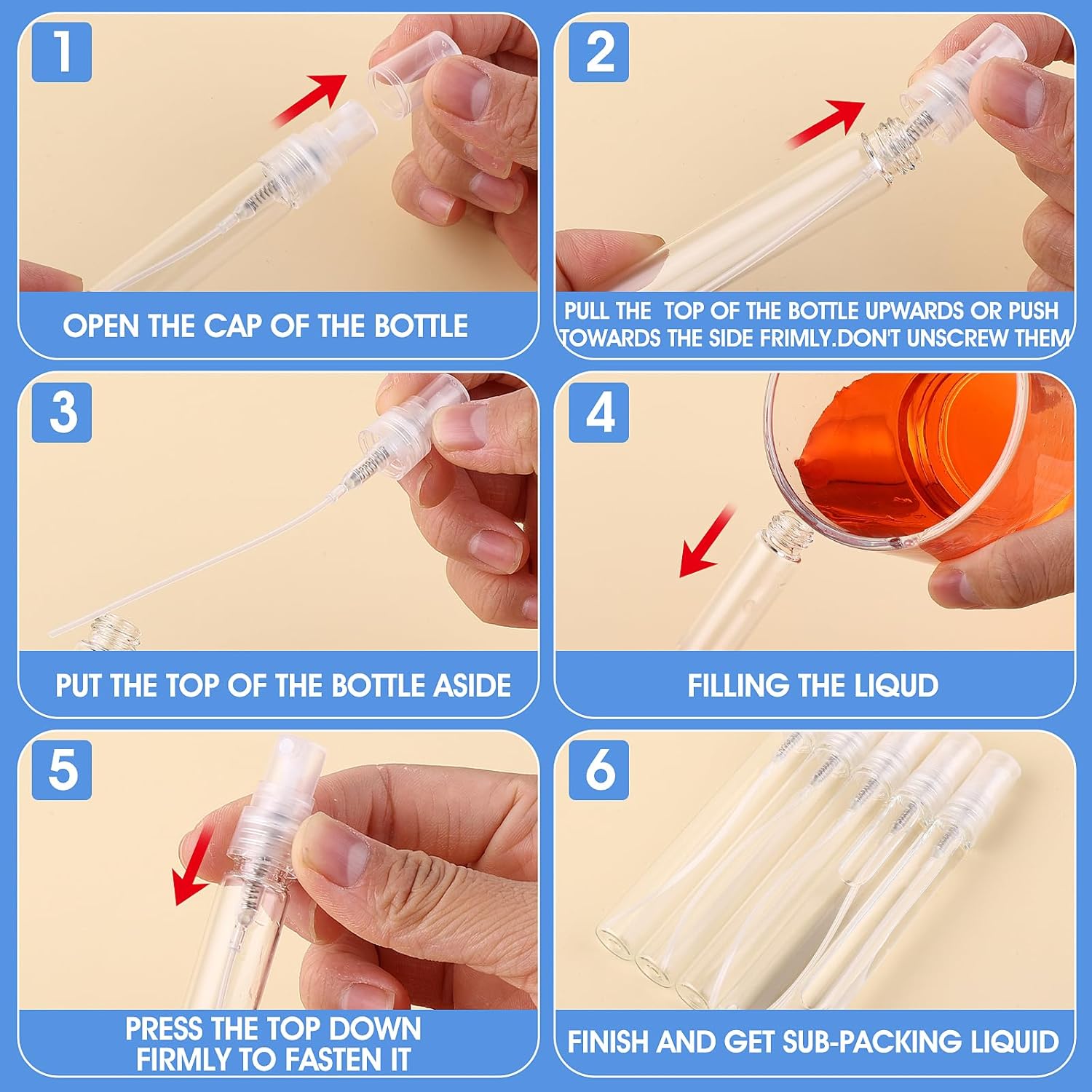 Paquete de 15 mini botellas de aerosol, botellas de plástico de niebla fina de 0.1 fl oz0.2 fl oz0.3 fl oz, botella atomizadora recargable para