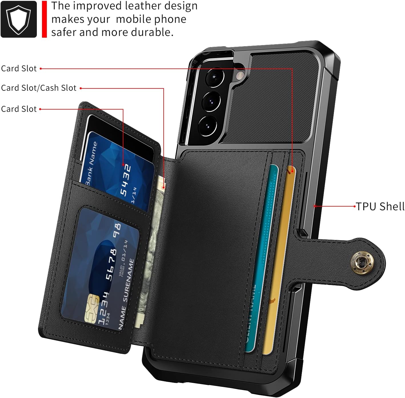 Asuwish Funda de teléfono para Samsung Galaxy S22 Plus S22+ 5G Funda tipo cartera con protector de pantalla de vidrio templado y ranura para tarjeta