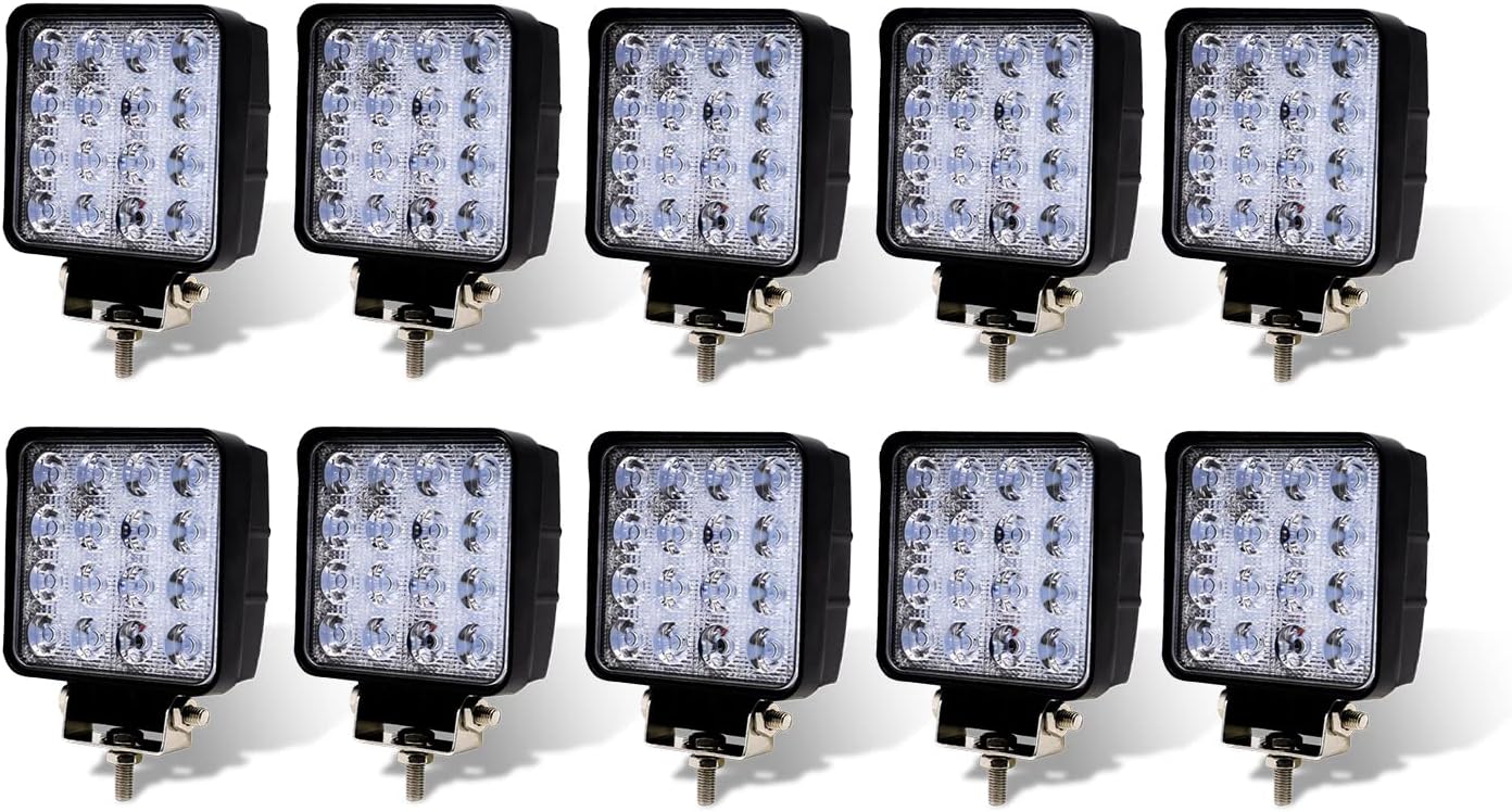 Paquete de 10 luces LED TMH de 48 W con forma cuadrada de 60 grados, luz de inundación, luz de conducción, ATV, todoterreno, 4wd, 4×4, Utv, Van,