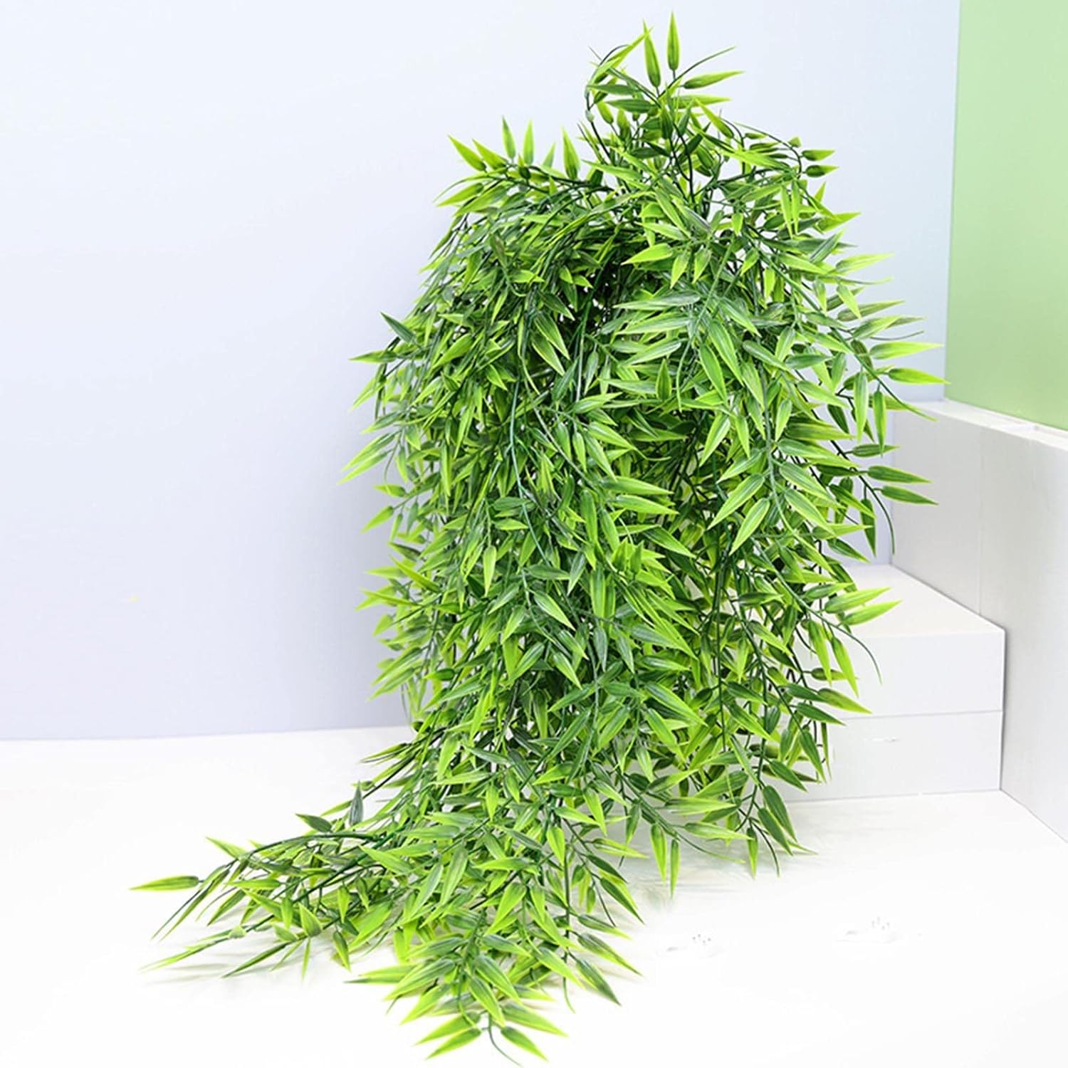 4 plantas artificiales colgantes de hiedra, helechos falsos, hojas de vid sintética, ratán para pared, interiores, cestas colgantes de boda, fiesta,