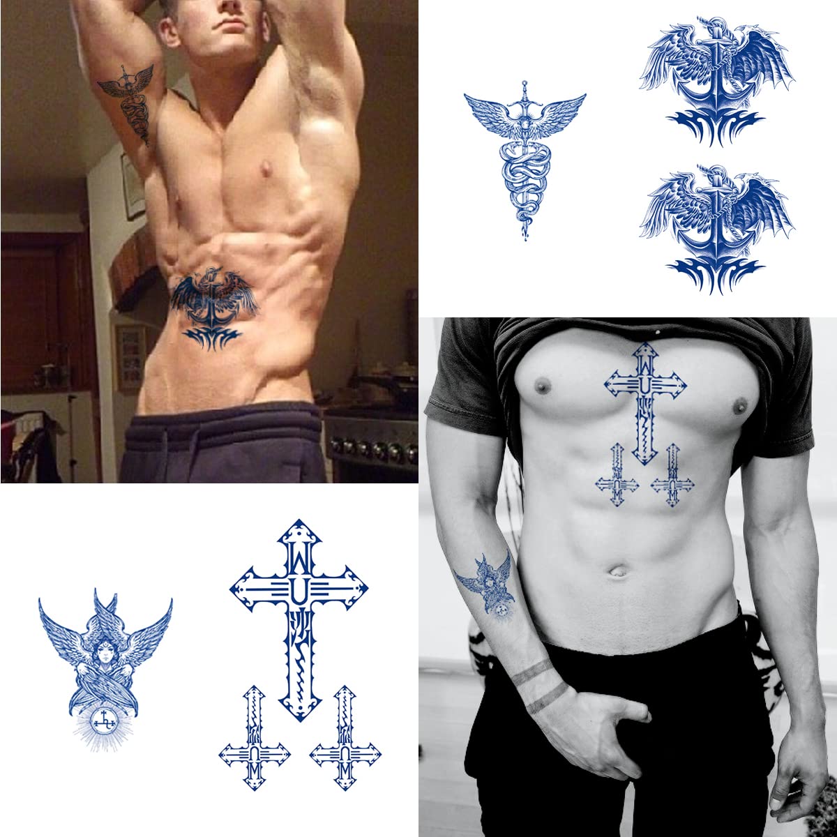 PADOUN Tatuajes temporales de espada de caballero cruz, 12 hojas de calcomanías impermeables semipermanentes, de larga duración para 1-2 semanas,