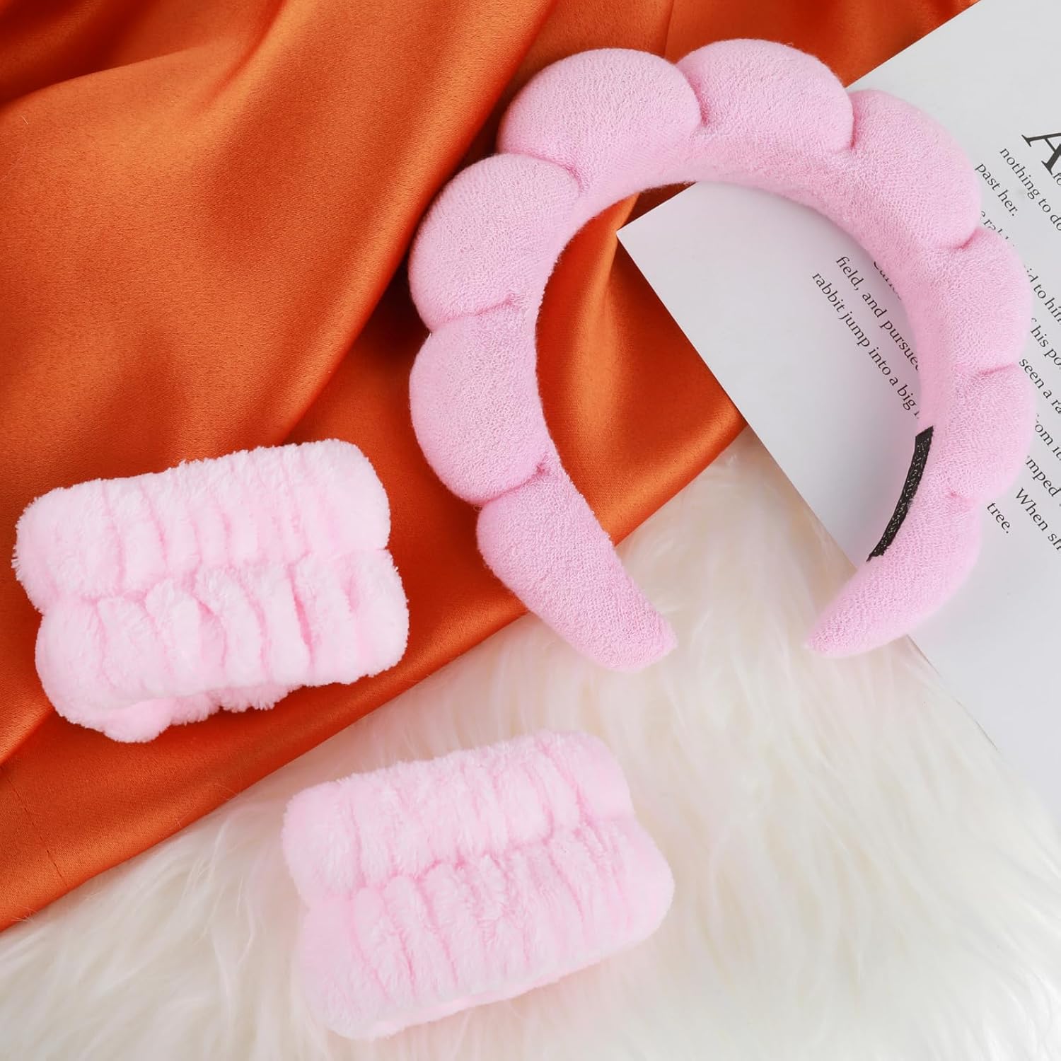Juego de muñequeras de spa para mujer, para el cuidado de la piel, para el cuidado de la piel, tela de rizo suave con burbujas, acolchadas,