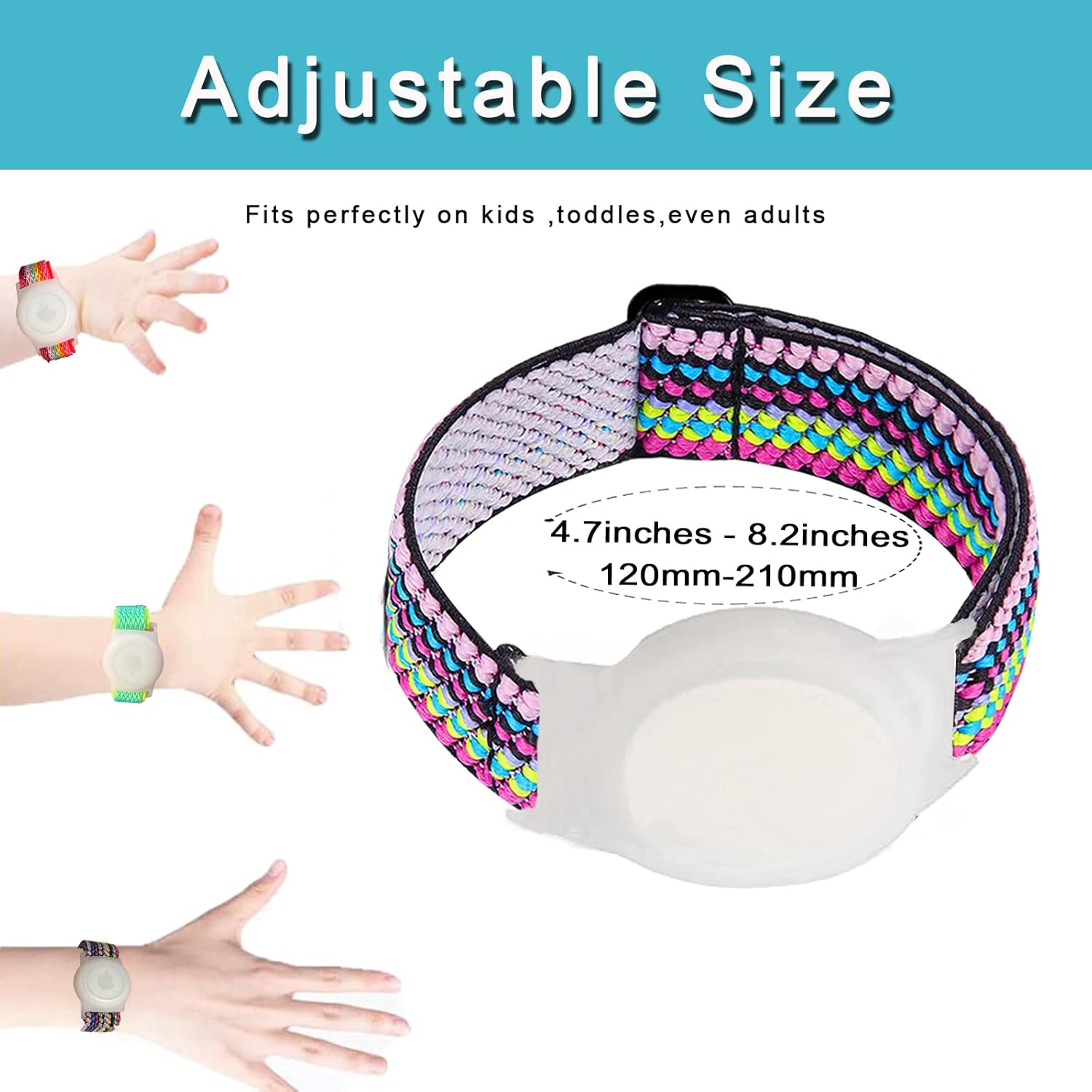 Paquete de 3 pulseras AirTag para niños, pulseras elásticas de nailon con soporte para Apple AirTag, funda protectora para rastreador GPS y AirTag