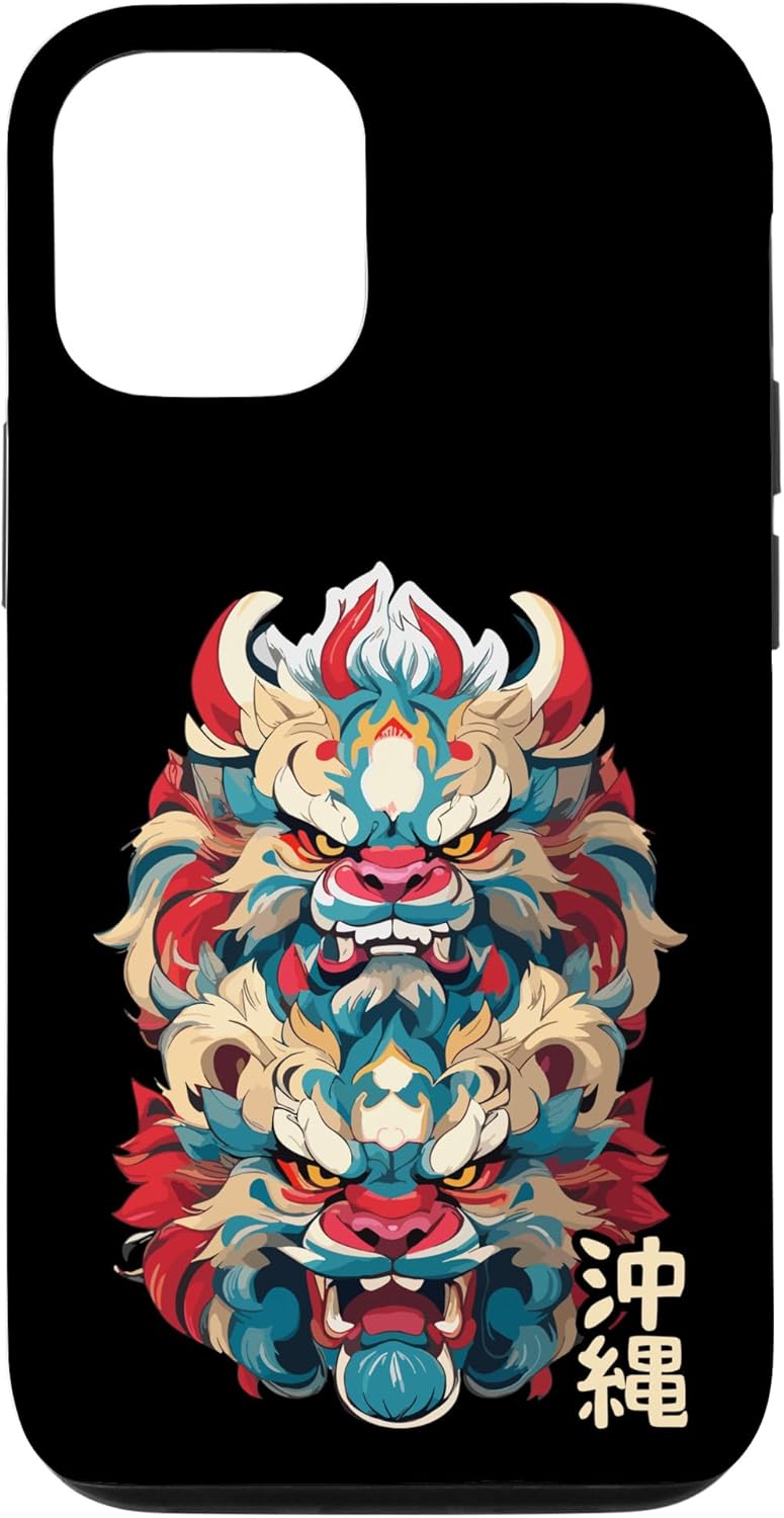 Funda para iPhone 14 Okinawa Japón Shisa Guardian Lions Okinawa Kanji japonés