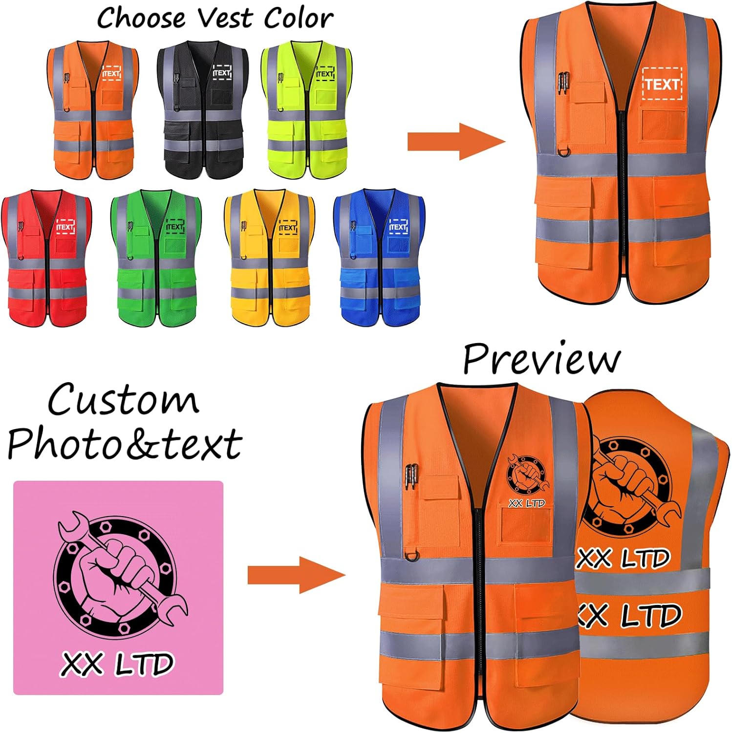 Chaleco de seguridad con logotipo personalizado para hombre, chaleco de trabajo protector de alta visibilidad con reflectante