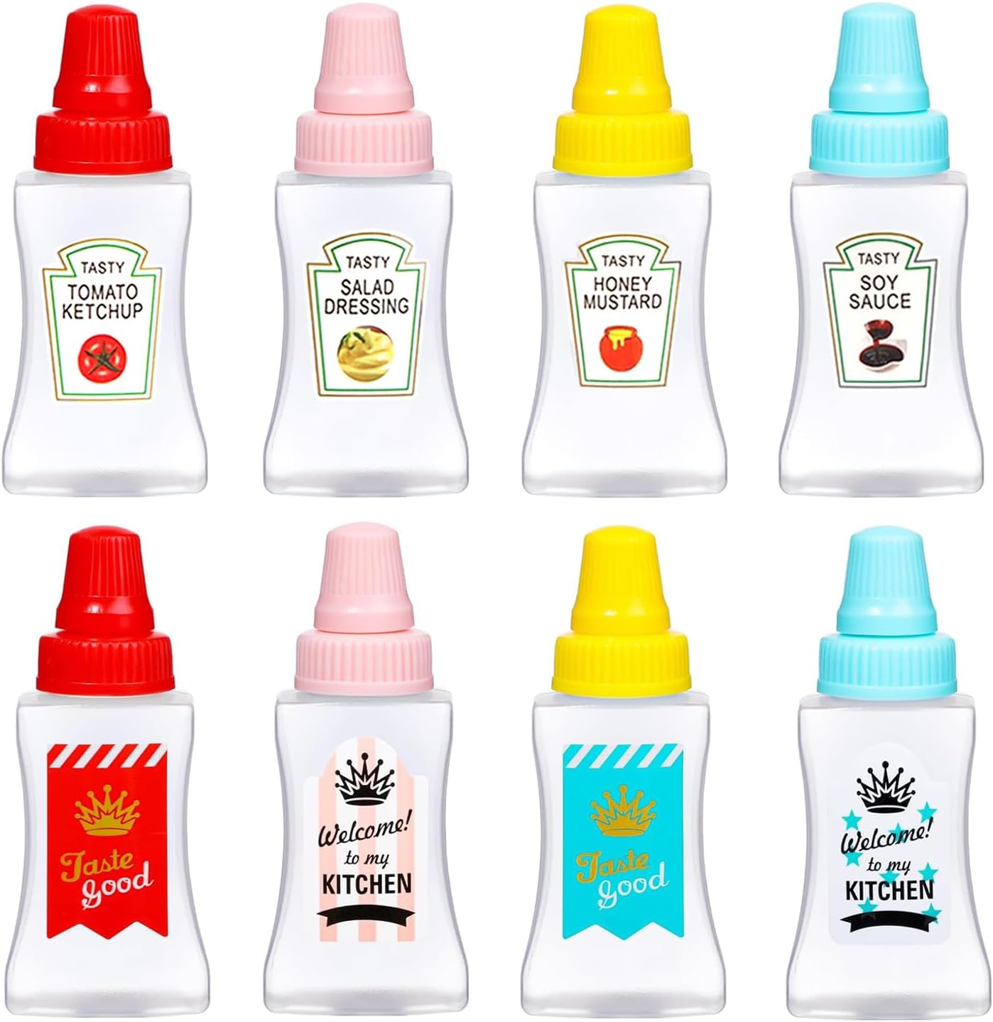 8 botellas exprimibles de salsa de tomate de 0.85 onzas  0.8 fl oz de miel y mostaza, aderezo de ensalada, salsa de soja, contenedor de salsa de
