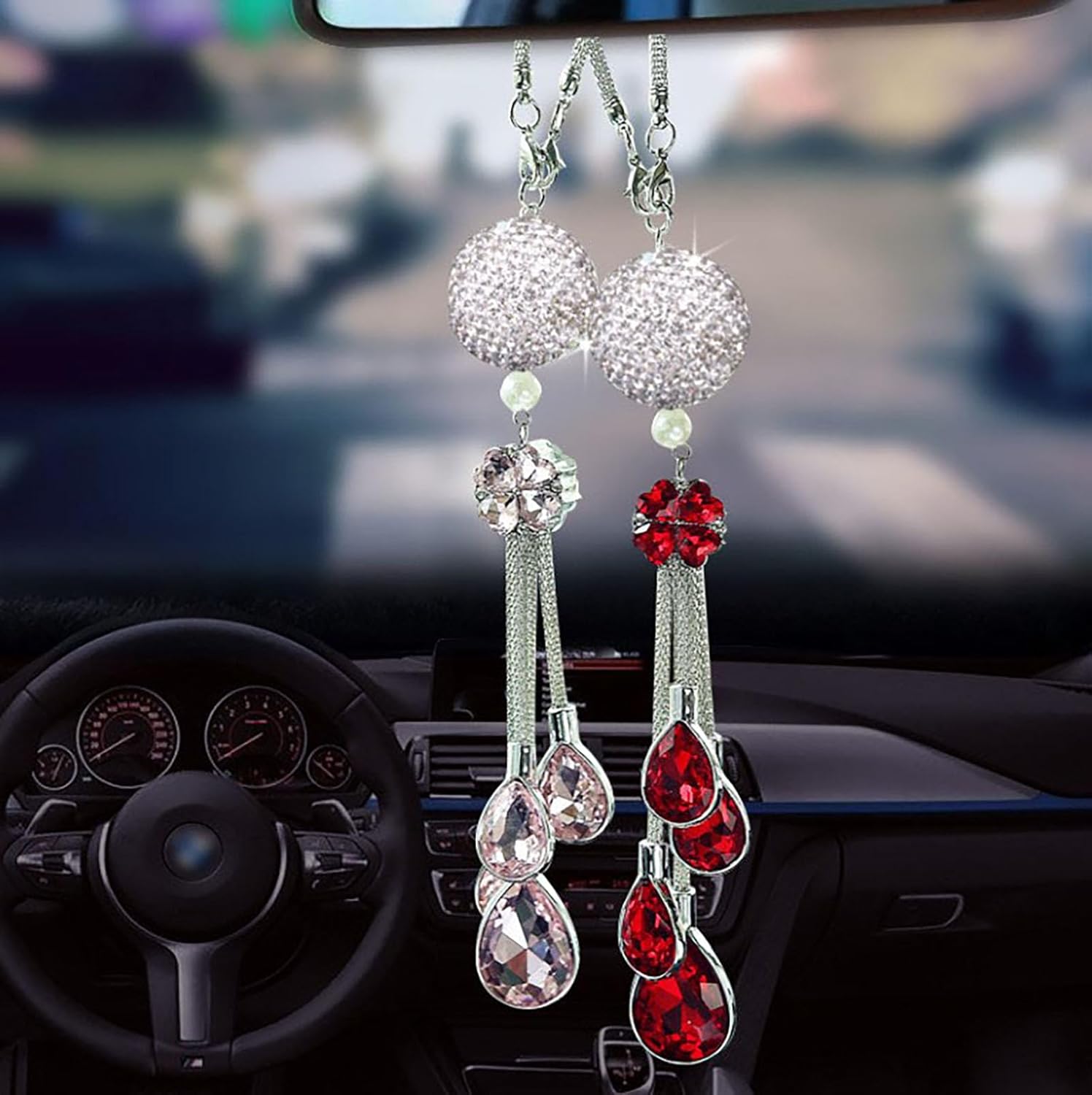 1 colgante de cristal para espejo retrovisor de automóvil, accesorios de espejo retrovisor para automóvil, dije de bola de cristal, bonita