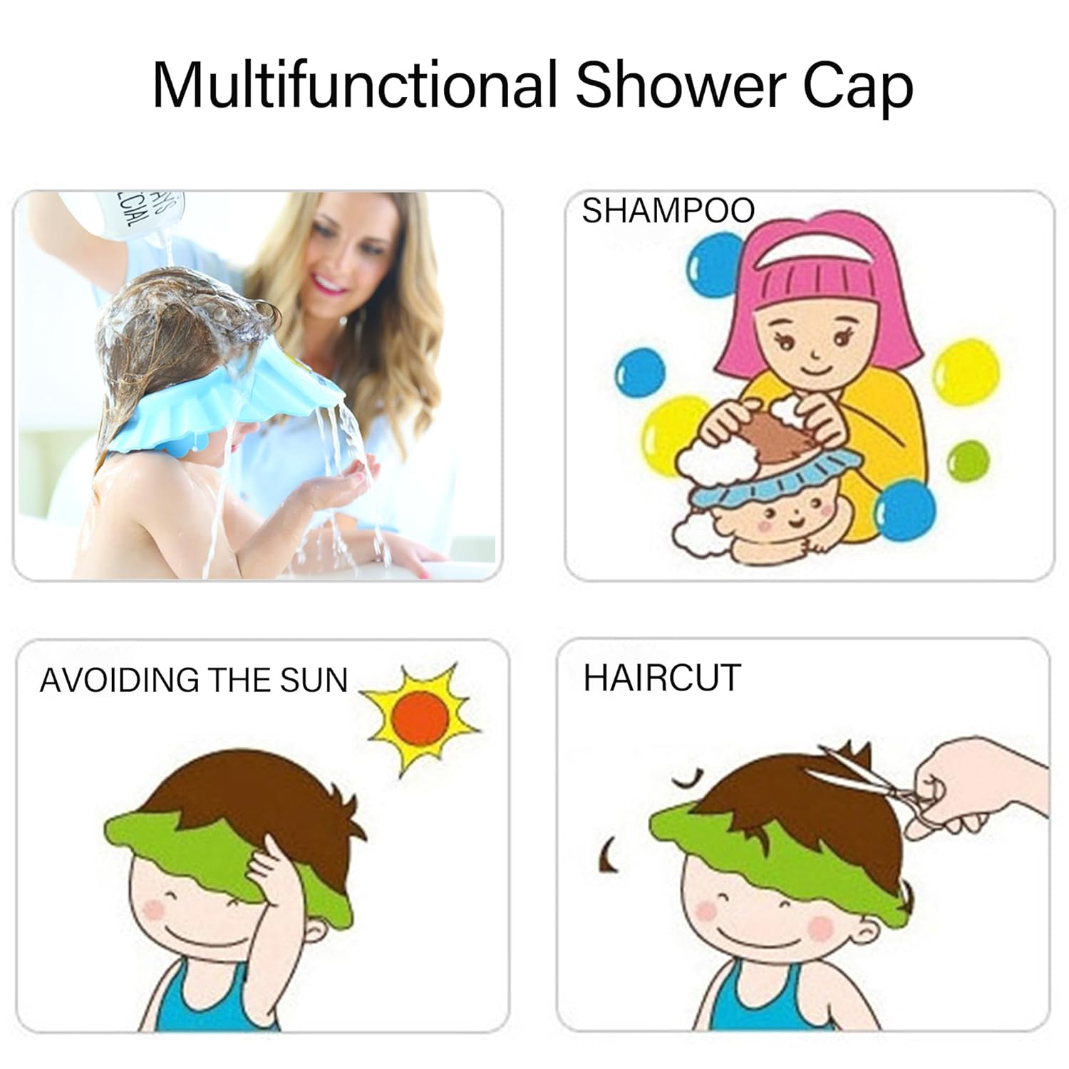 Gorro azul para baby shower, gorro de champú de baño, gorra de visera ajustable, protege tus ojos y cara del agua, adecuado para bebés, niños y
