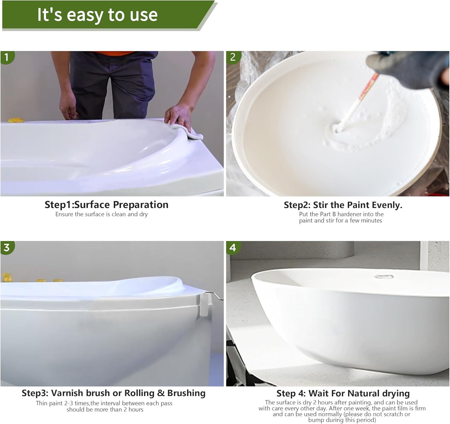 ShangTianFeng Kit de acabado de pintura para azulejos (blanco vainilla35 onzas), fácil de usar, pintura para bañera, lavabo, cocina, encimera, bajo