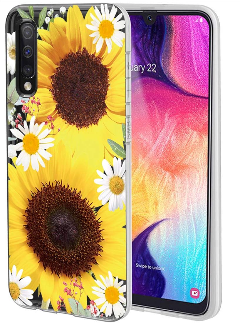 Funda para Galaxy A50, funda para teléfono Galaxy A50 con flores, delgada, a prueba de golpes, transparente, suave, flexible, TPU para Samsung
