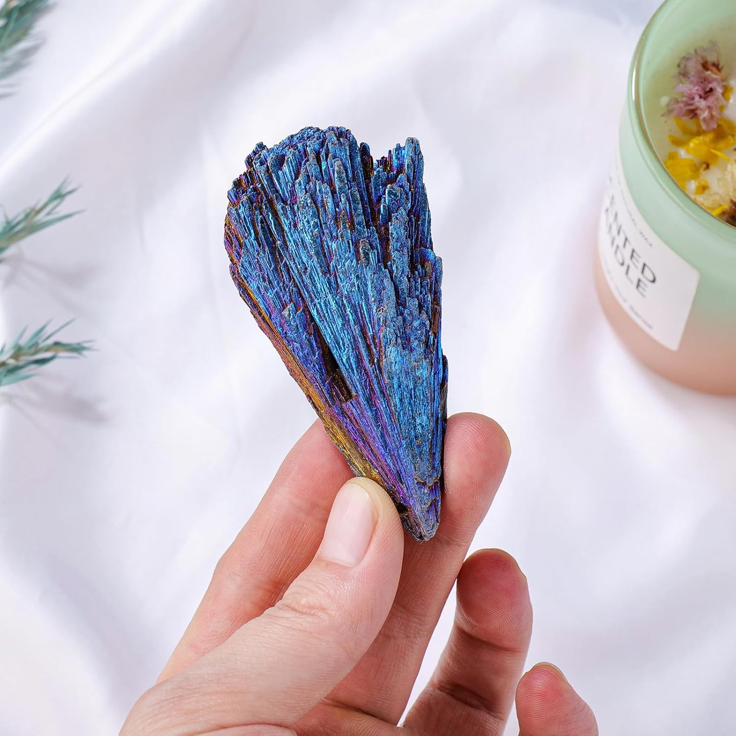 Natural Healing Black Tourmaline Raw Stone 2PCS Electroplate Blue Flame Irregular Forma de Pluma Protección Purificación Meditación Eliminación