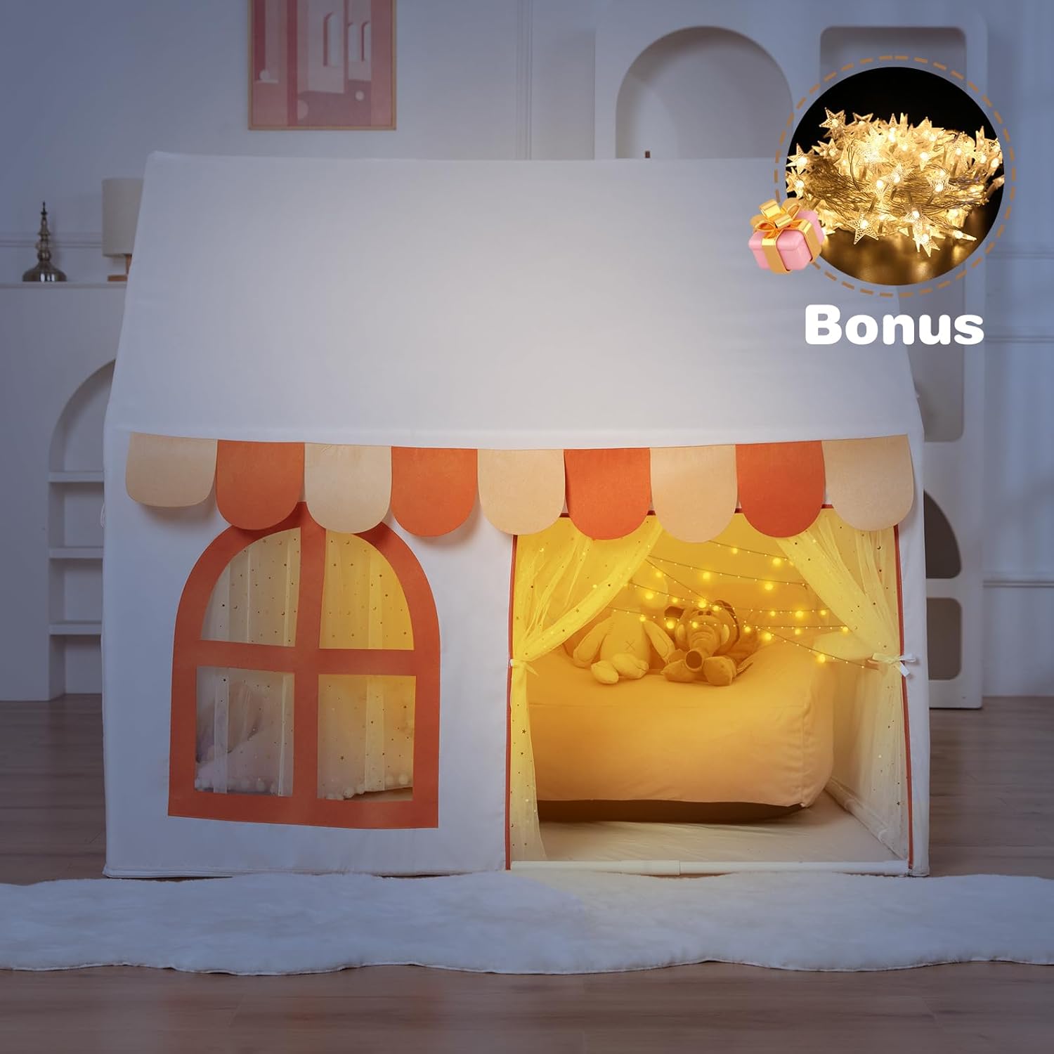 Tienda de campaña para niños, acogedora casa de juegos para niños, casa de juegos para interiores y exteriores con 2 puertas y 3 ventanas, tienda de