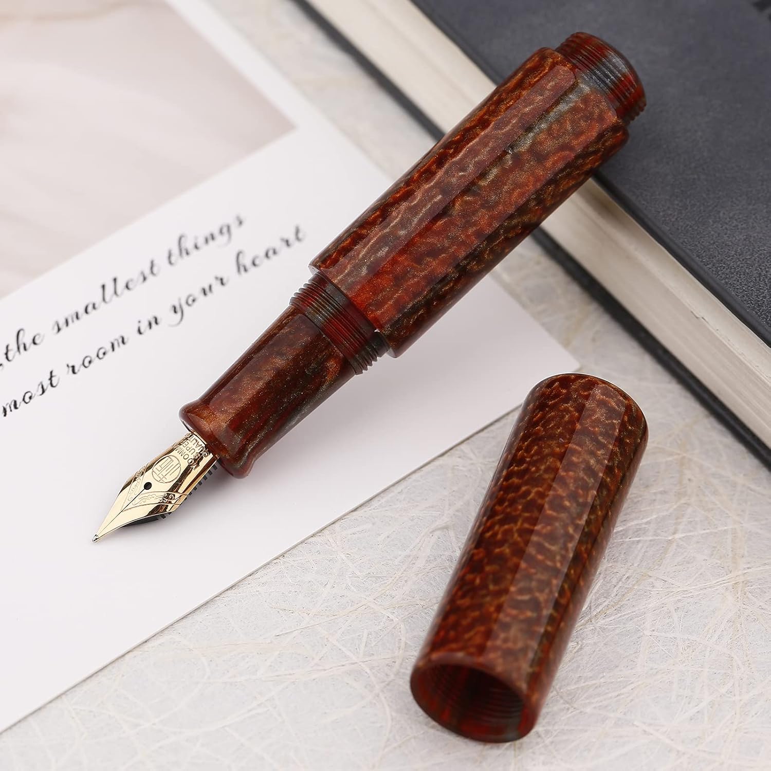 Asvine Majohn Wancai – Mini pluma estilográfica, punta extrafina, bolígrafo de bolsillo de viaje acrílico marrón, tamaño corto, relleno de botella