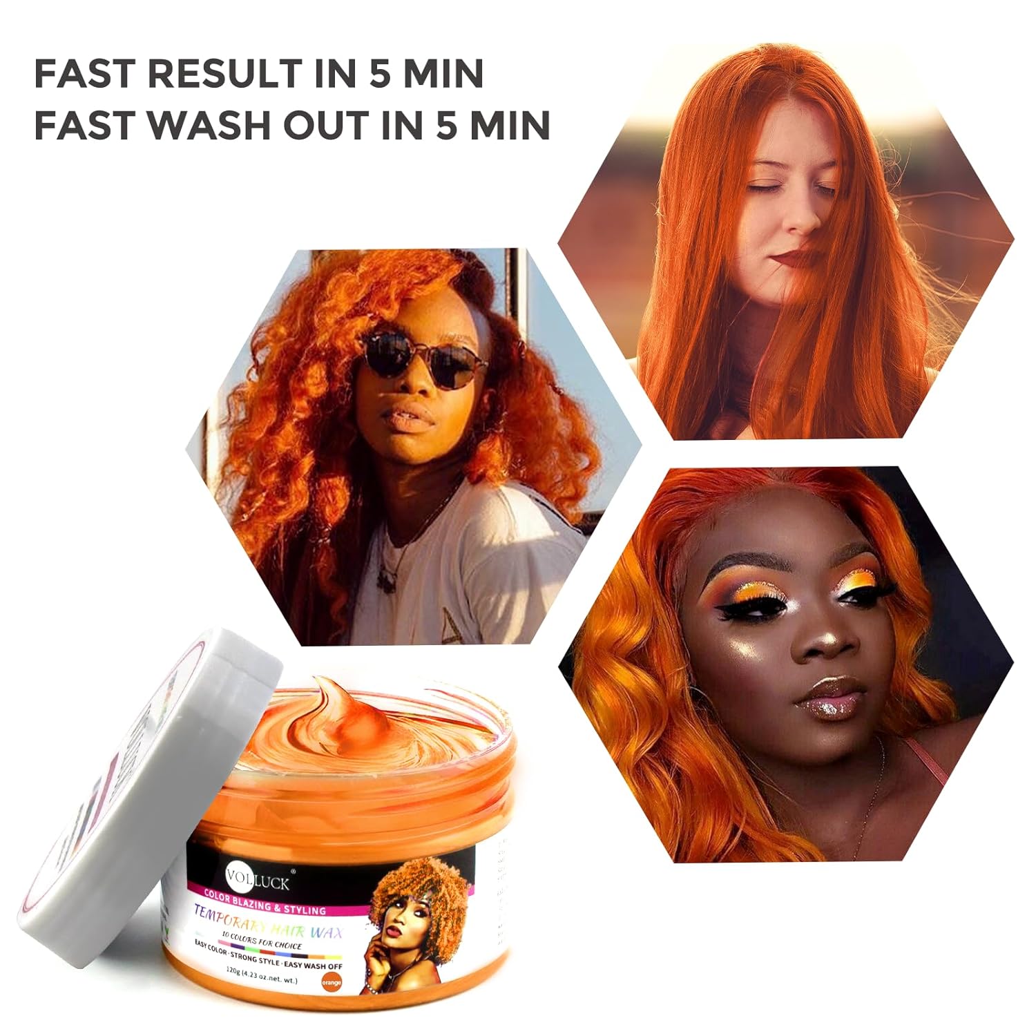 VOLLUCK Cera de color temporal para el cabello, tinte para el cabello, color naranja, para fiestas, cosplay, Halloween, Navidad, 4.23 onzas (naranja)