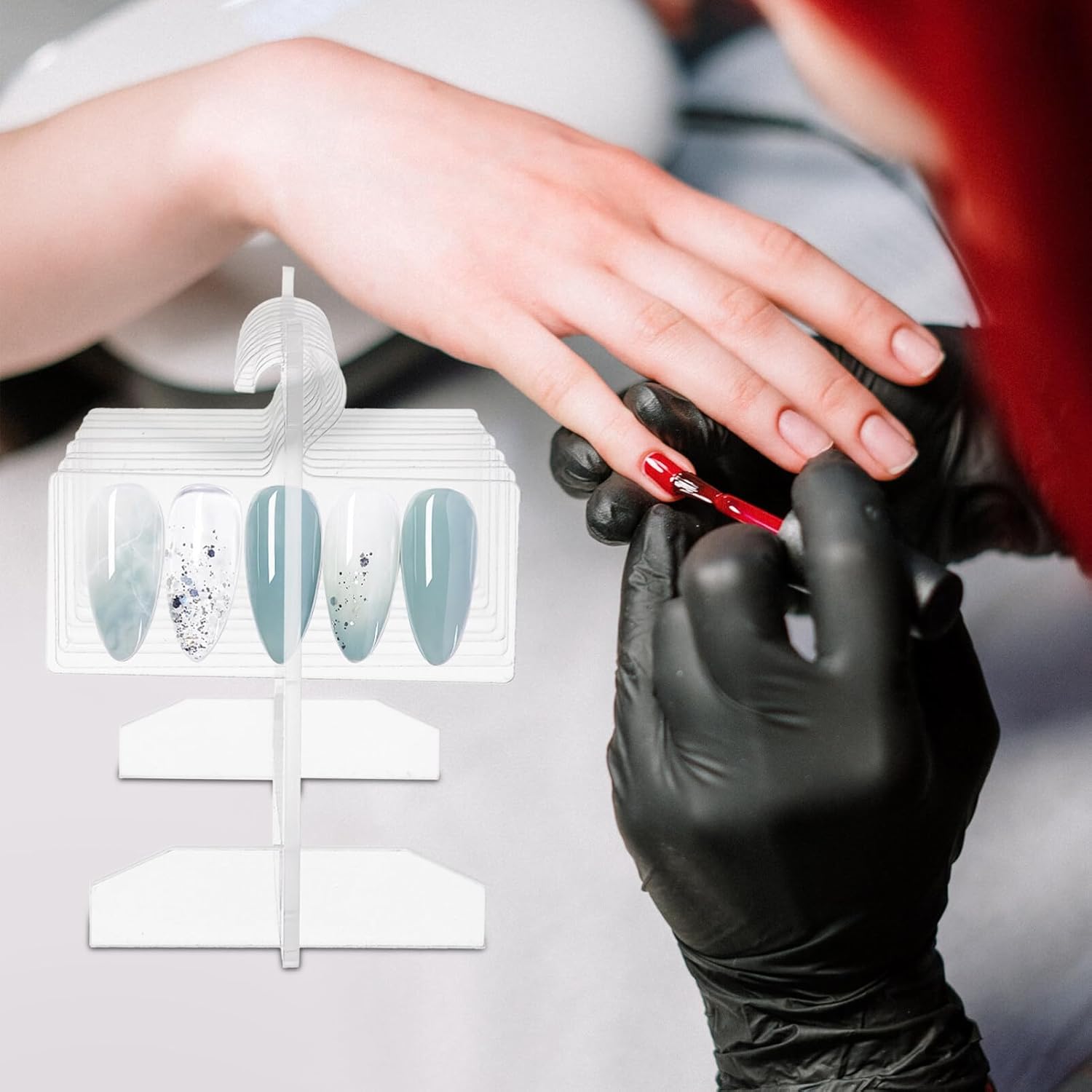 SEWACC Soporte de exhibición de uñas acrílicas, soporte de exhibición de puntas de uñas postizas, organizador colgante de uñas postizas para salón