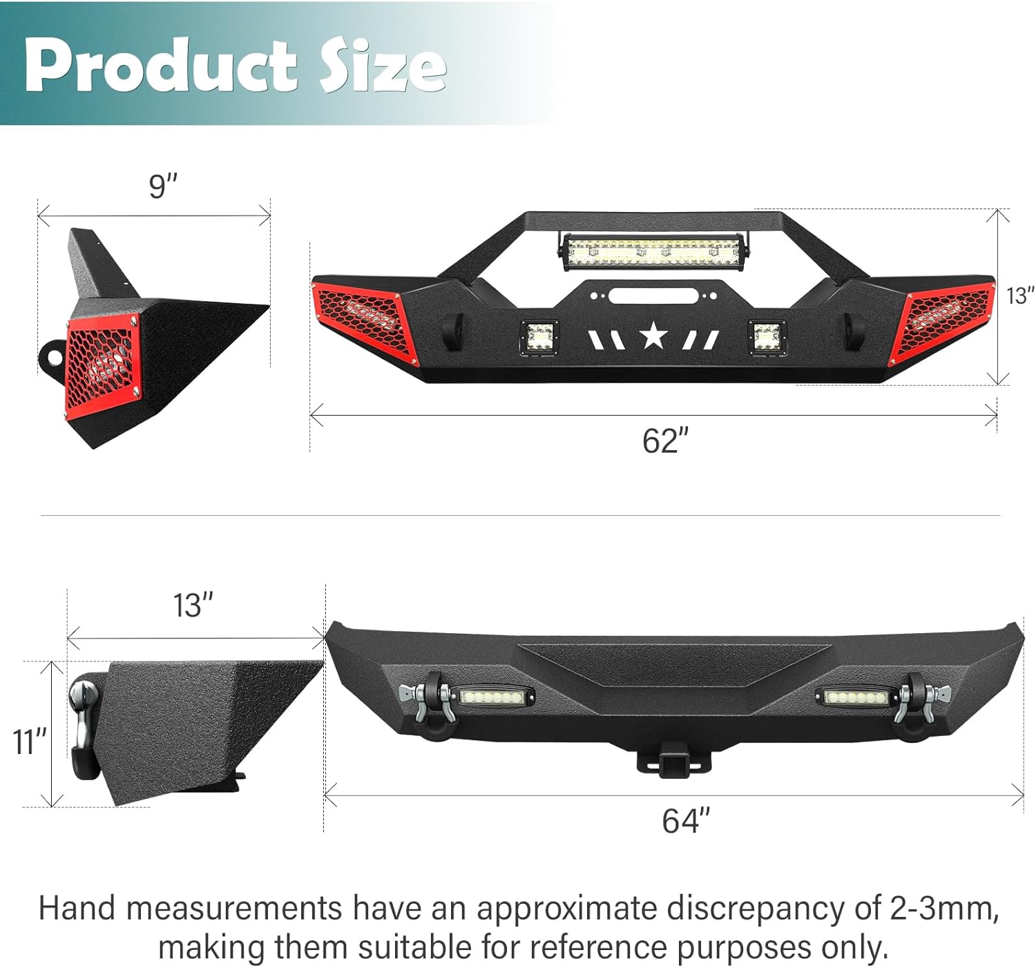Parachoques delantero y trasero compatible con Jeep Wrangler JL JLU Unlimited Rock Crawler 2018-2024 con placa de cabrestante, armadura pintable,