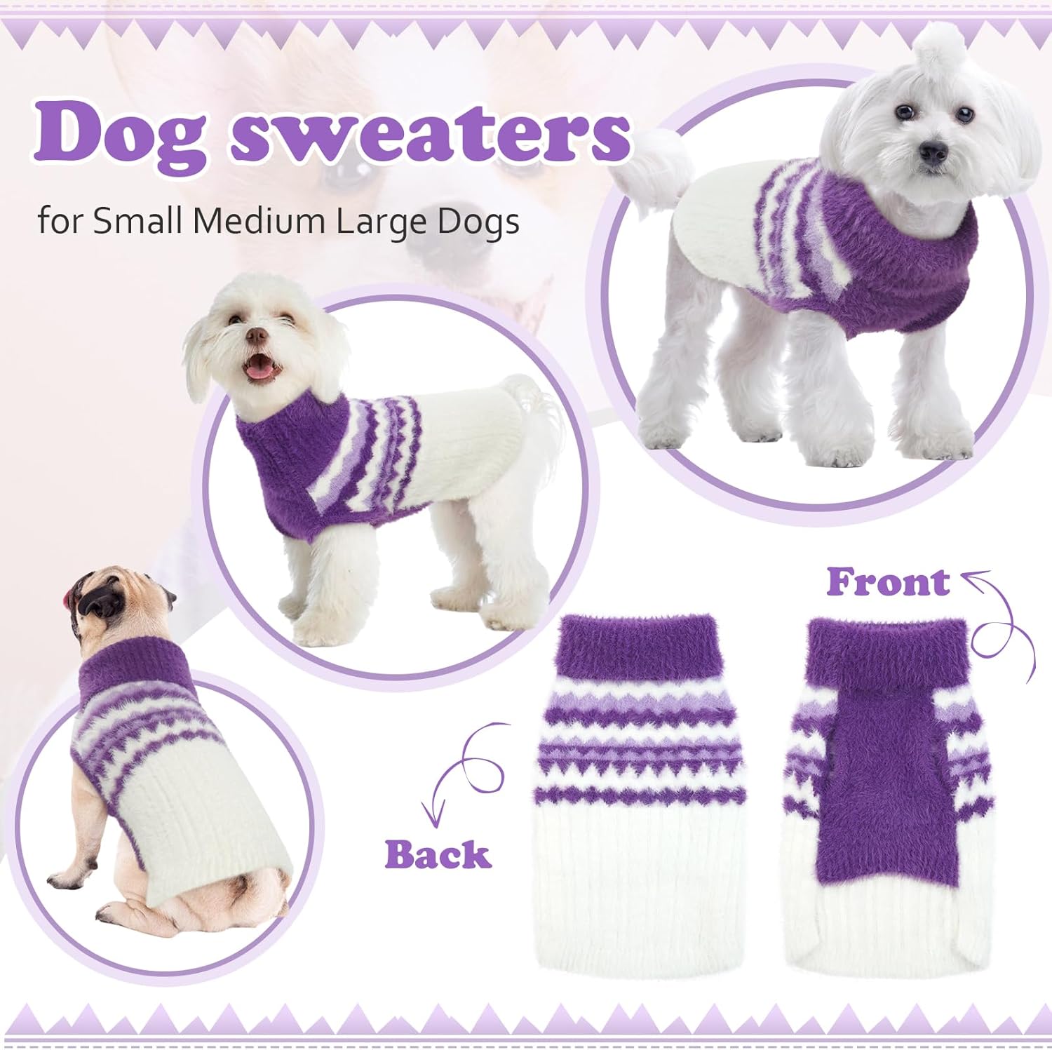 Bonaweite Suéter para perro, suéter de punto para mascotas para perros pequeños y medianos, gatos, suéter cálido y suave de cuello alto para
