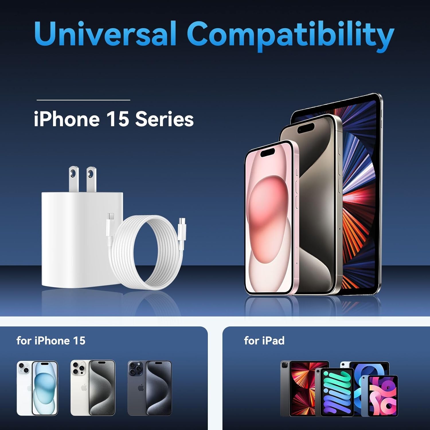 Cargador para iPhone 1515 Pro Max de carga rápida, 20 W, USB C, cable de carga rápida para iPhone 15, cable de carga USB C a C de 10 pies de largo