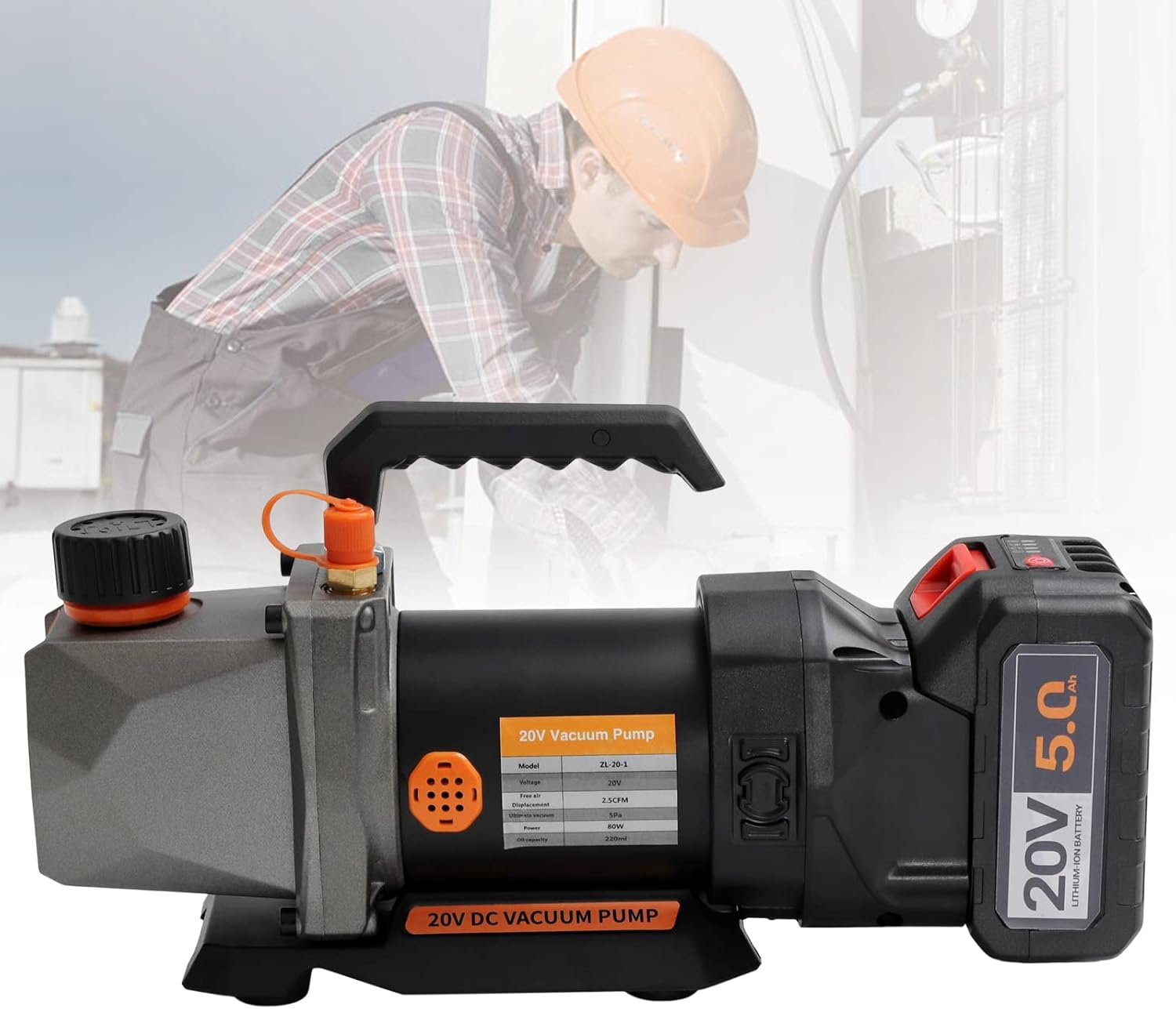 Bomba de vacío de una sola etapa, 2.5CFM 20V batería de litio DC inversor para aire acondicionado refrigerante