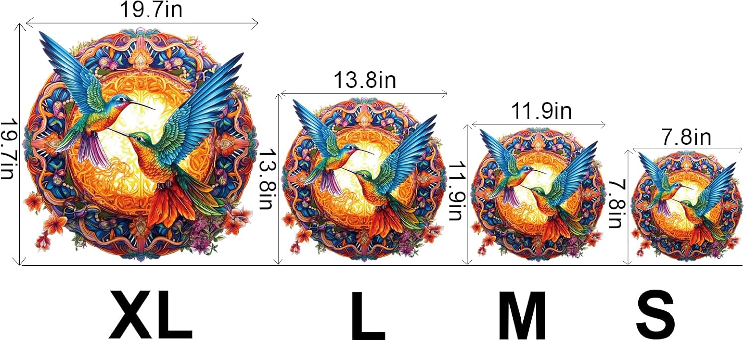 Funnli Rompecabezas de madera para adulto, 200 piezas de mandala colibríes, rompecabezas de madera de 11.8 x 11.8 pulgadas con caja, colección de