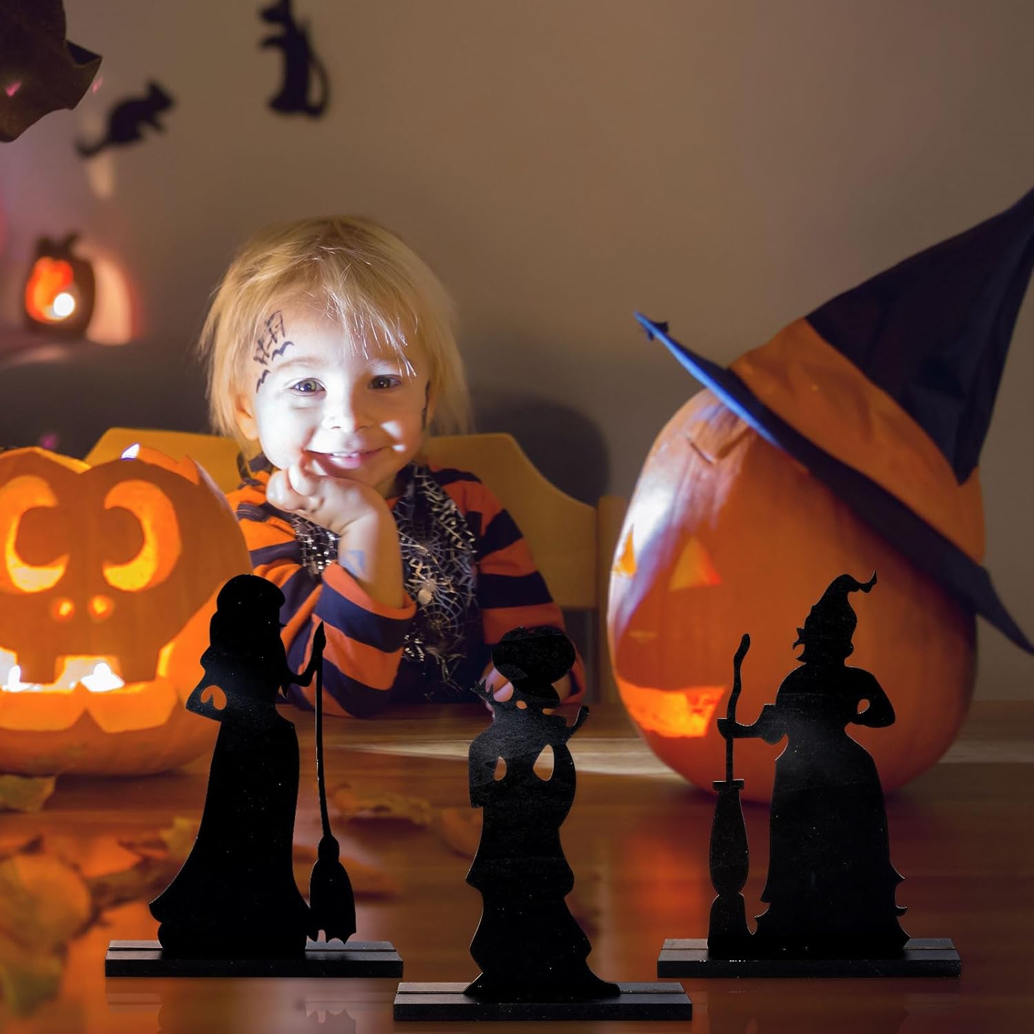 Whaline 3 piezas de decoración de mesa de Halloween Hocus Pocus, bruja de madera, centro de mesa para Halloween, regalo divertido, decoración del